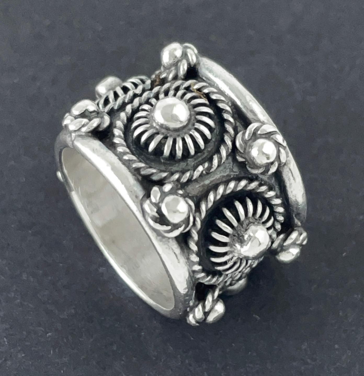 VINTAGE TAXCO MEXICO STERLING SILVER WIDE BAND RING J MORALES SIZE M½