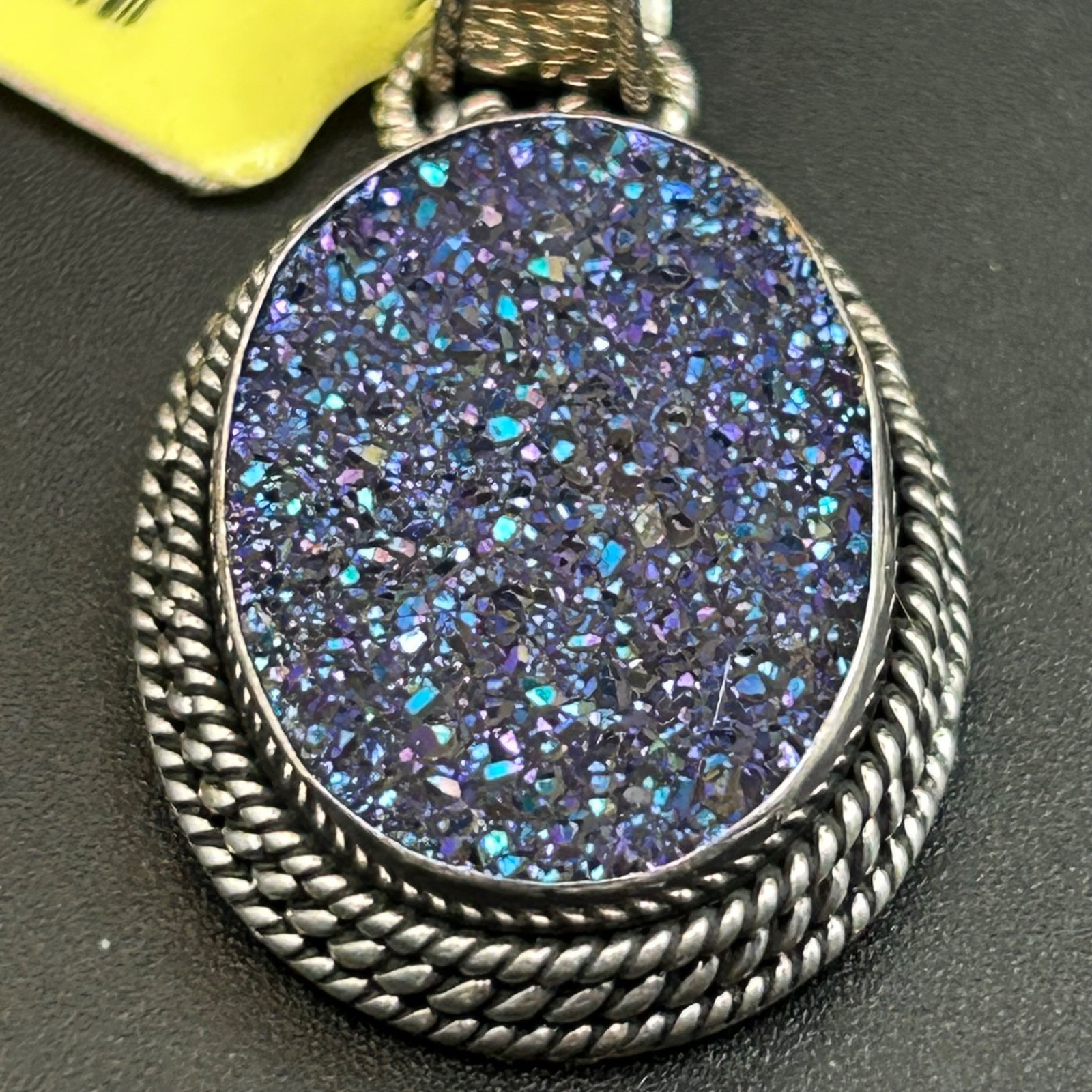 Blue Purple Druzy Sterling Silver Pendant 925 New Marked Witchy Fairy