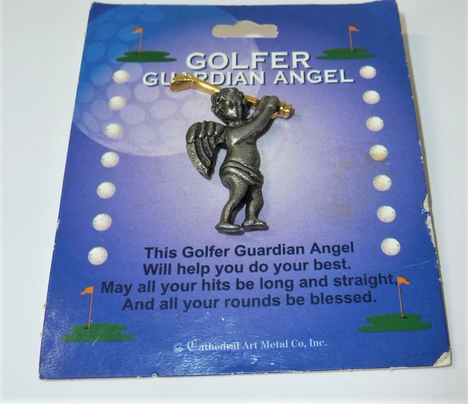 Vintage Golfer Guardian Angel Brooch Pin