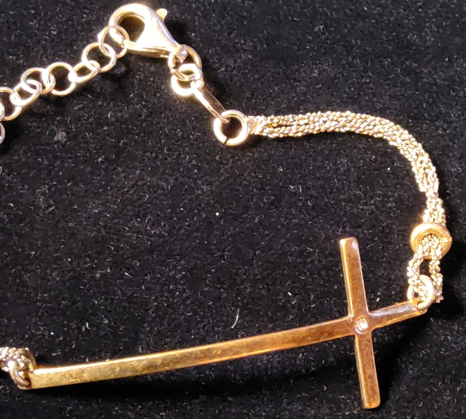 Vtg Dyadema Italtin Sterling Silver Sideways Cross , Small Stone In Center 7″
