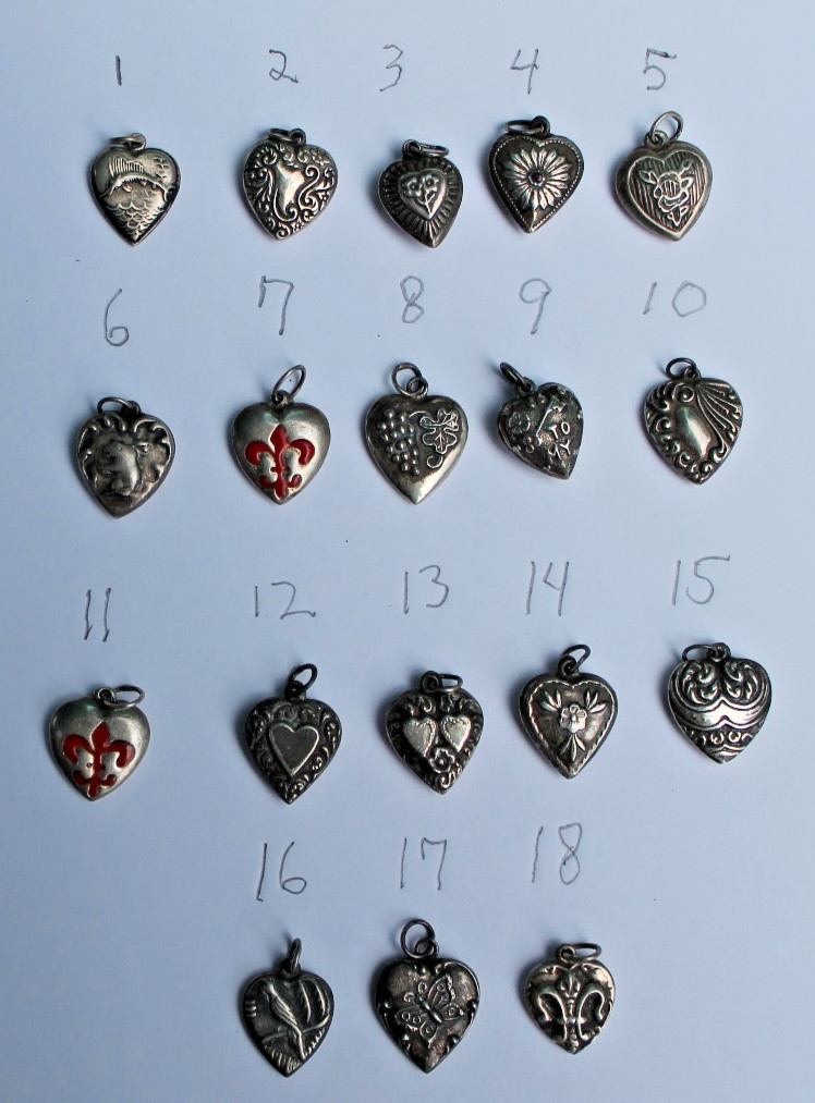 Vintage 1940s Sterling Silver Puffy Heart Charms WWII Sweetheart CHOOSE ONE
