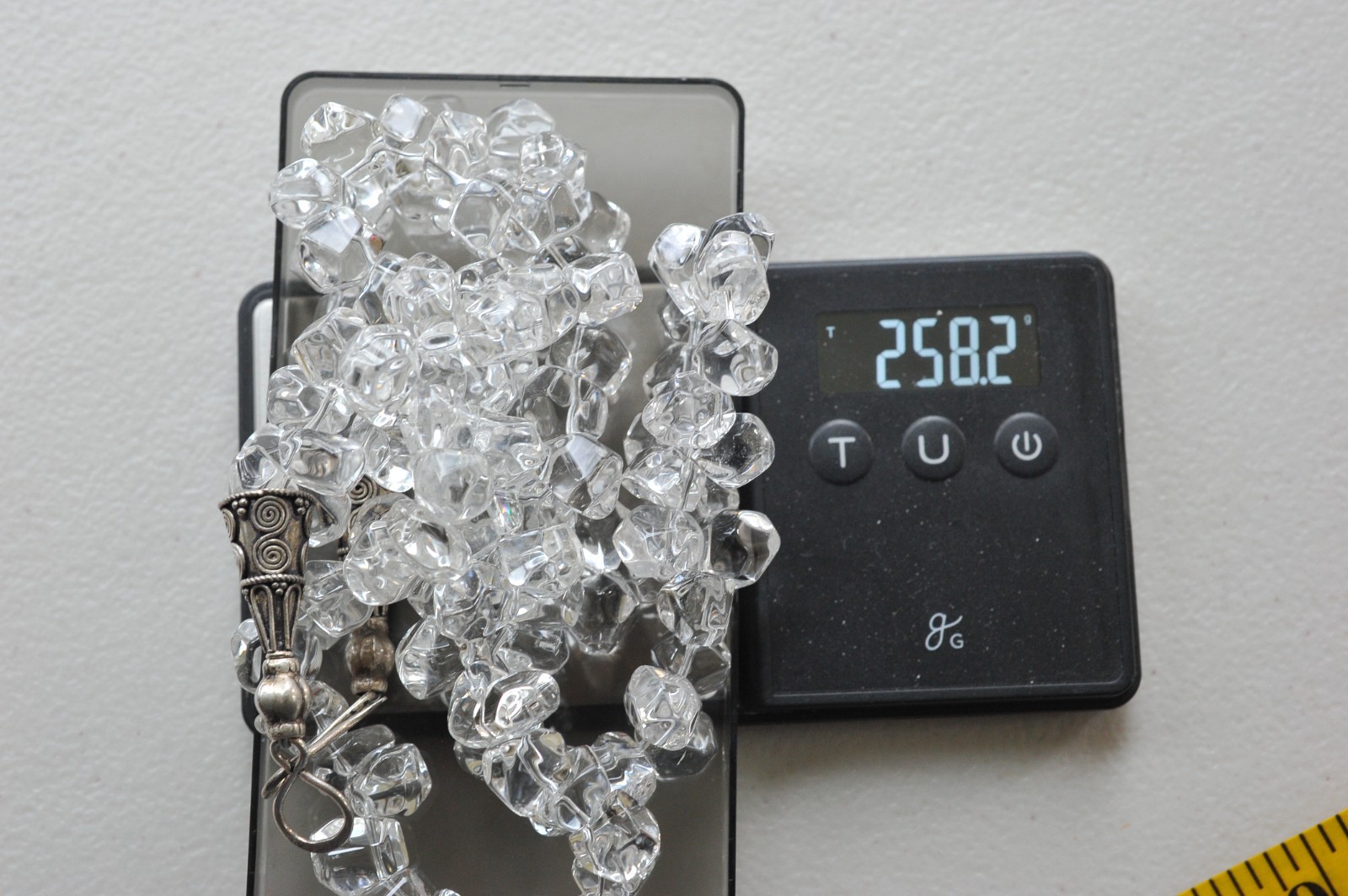 VTG clear rock quartz crystal tumbled polished sterling clasp necklace 258 Grams