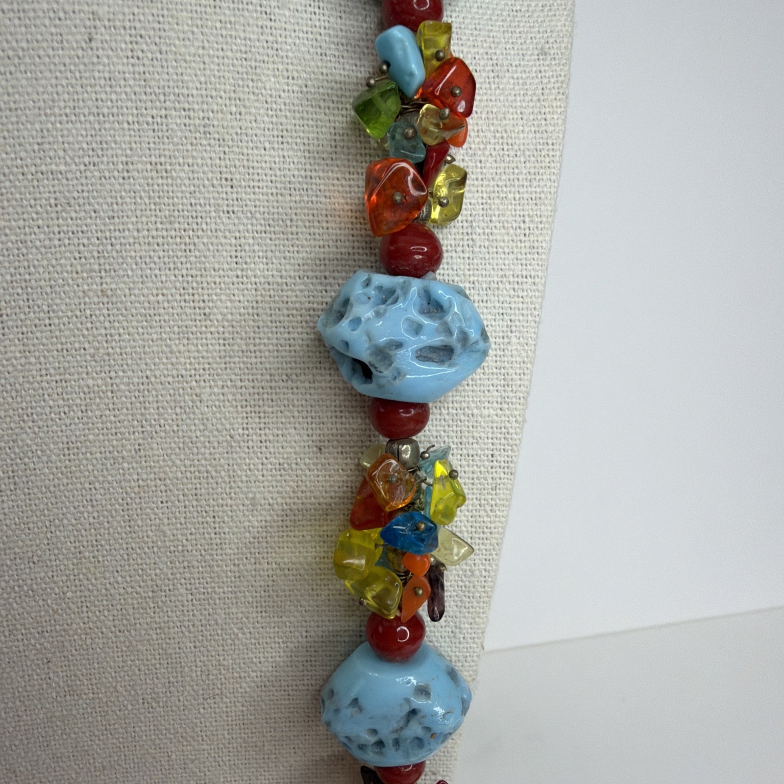 Handmade Multicolored Beaded Statement Necklace Chunky 32”