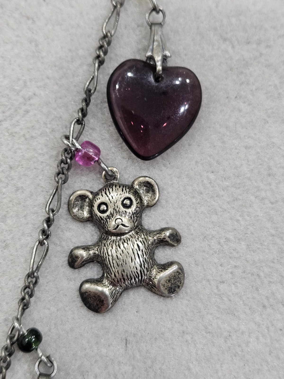 Vintage Glass Works Studio Glass & Silver Charms in Multi Colors Hearts Necklace