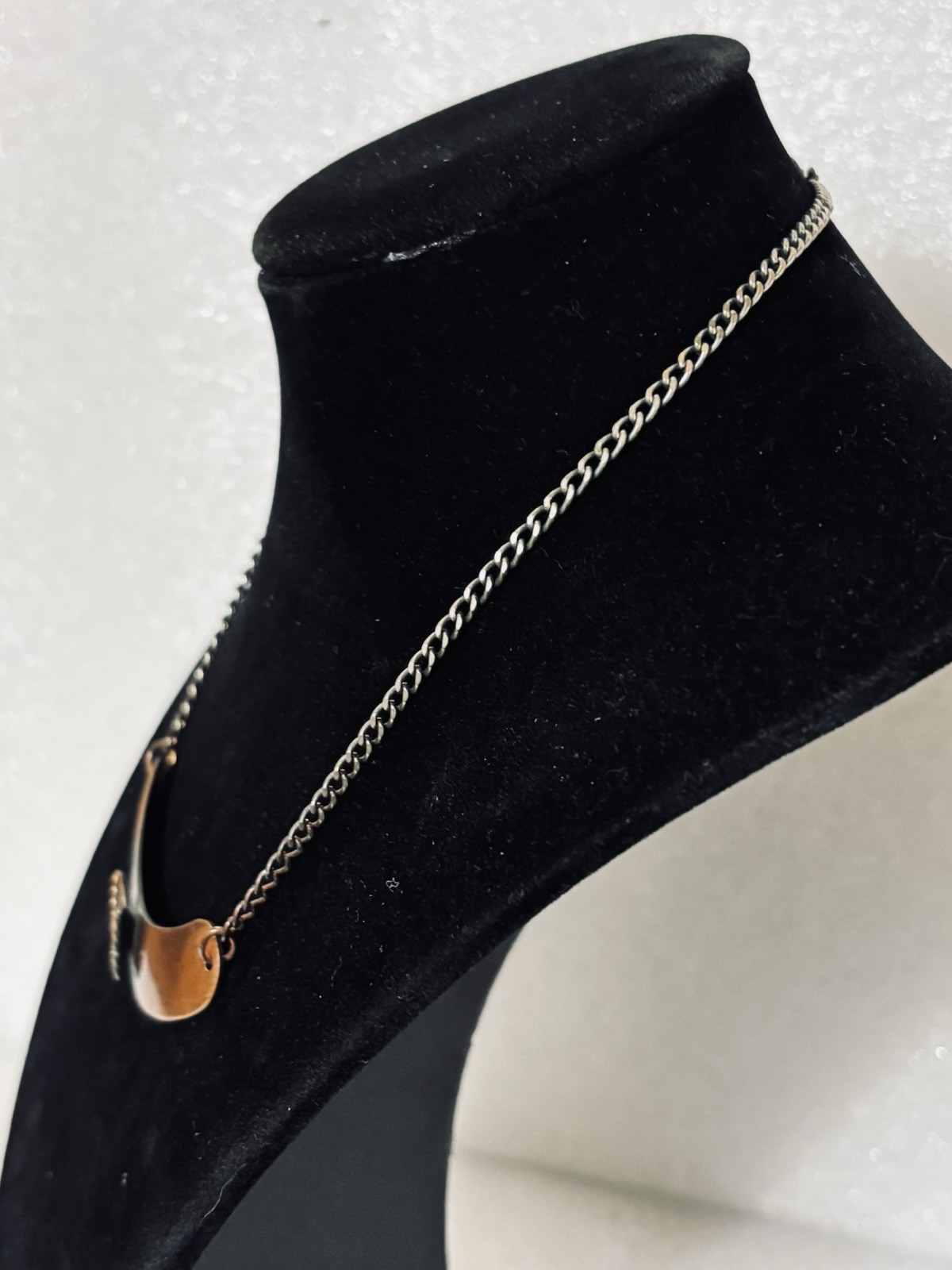 Vtg Curved Bar Pendant Chain Butterfly Choker Necklace Copper Tone 13″