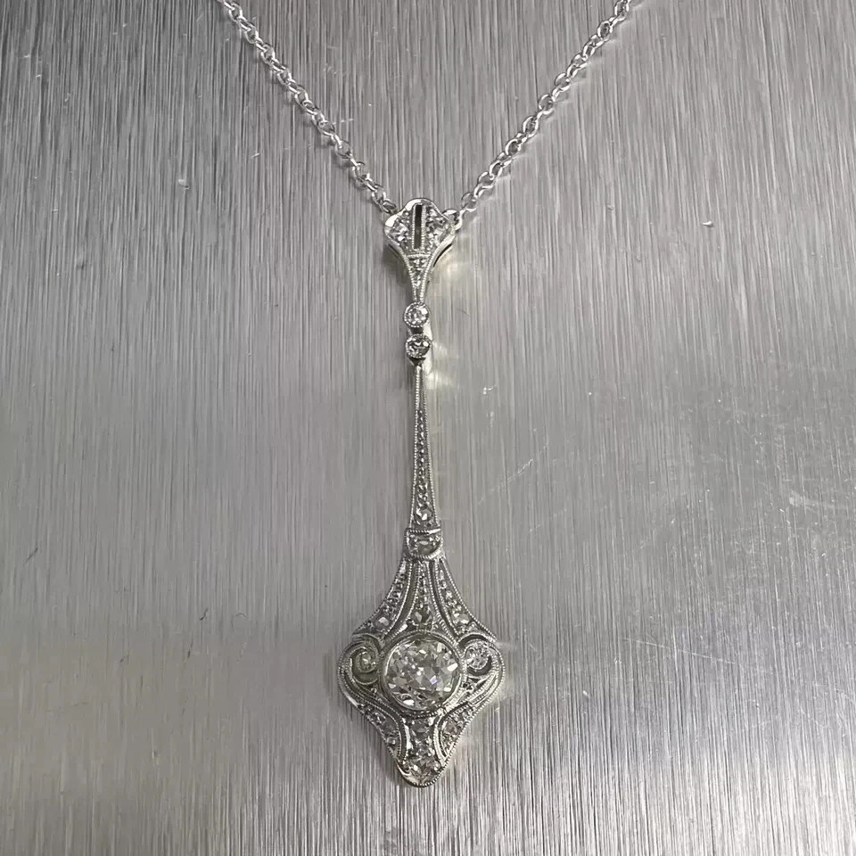 2Ct Art Deco Style Lab Created Diamond Anniversary 14K White Gold Finish Pendant