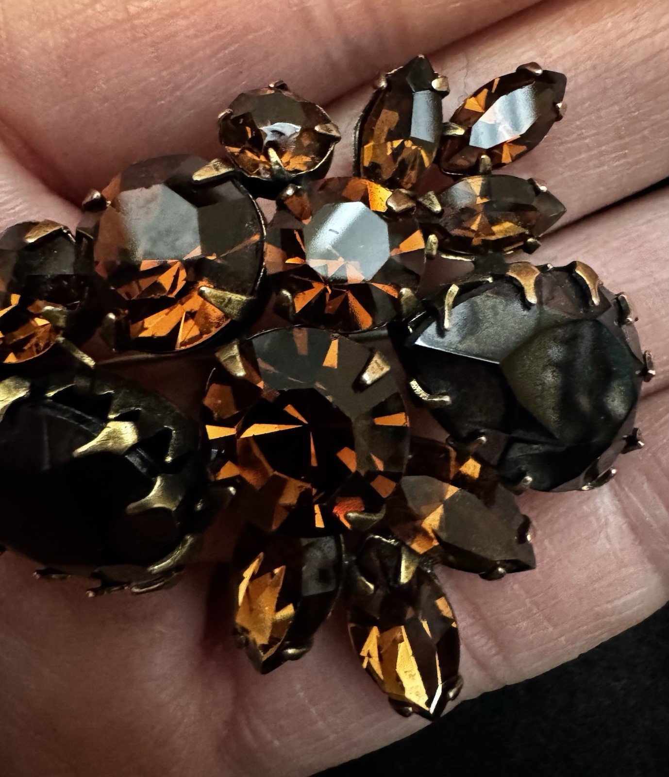 REGENCY Gold Tone Orange And Black Stone Cluster Vintage Brooch Fall Colors