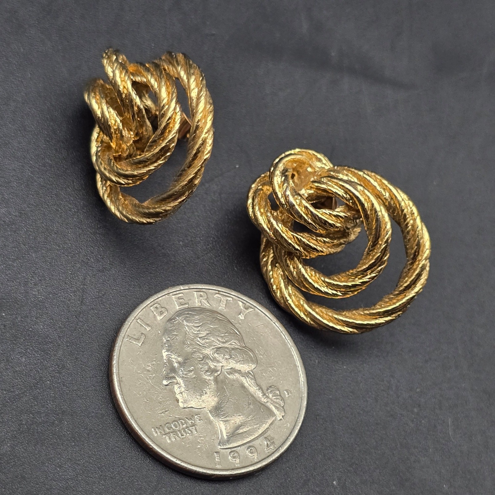 Gold Tone Twisted Circle Earrings Hoops Pierced Post Vintage 1990s