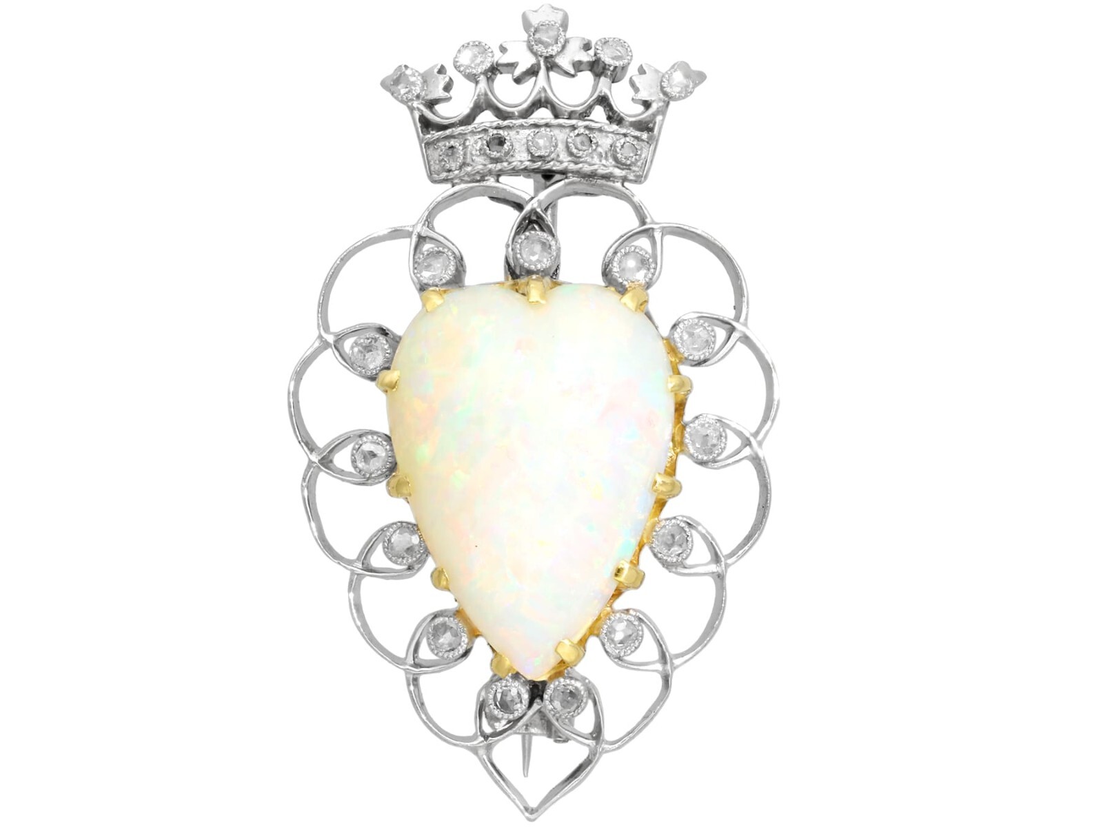 5.95 ct Opal and 0.35 ct Diamond, Platinum Brooch – Antique Victorian