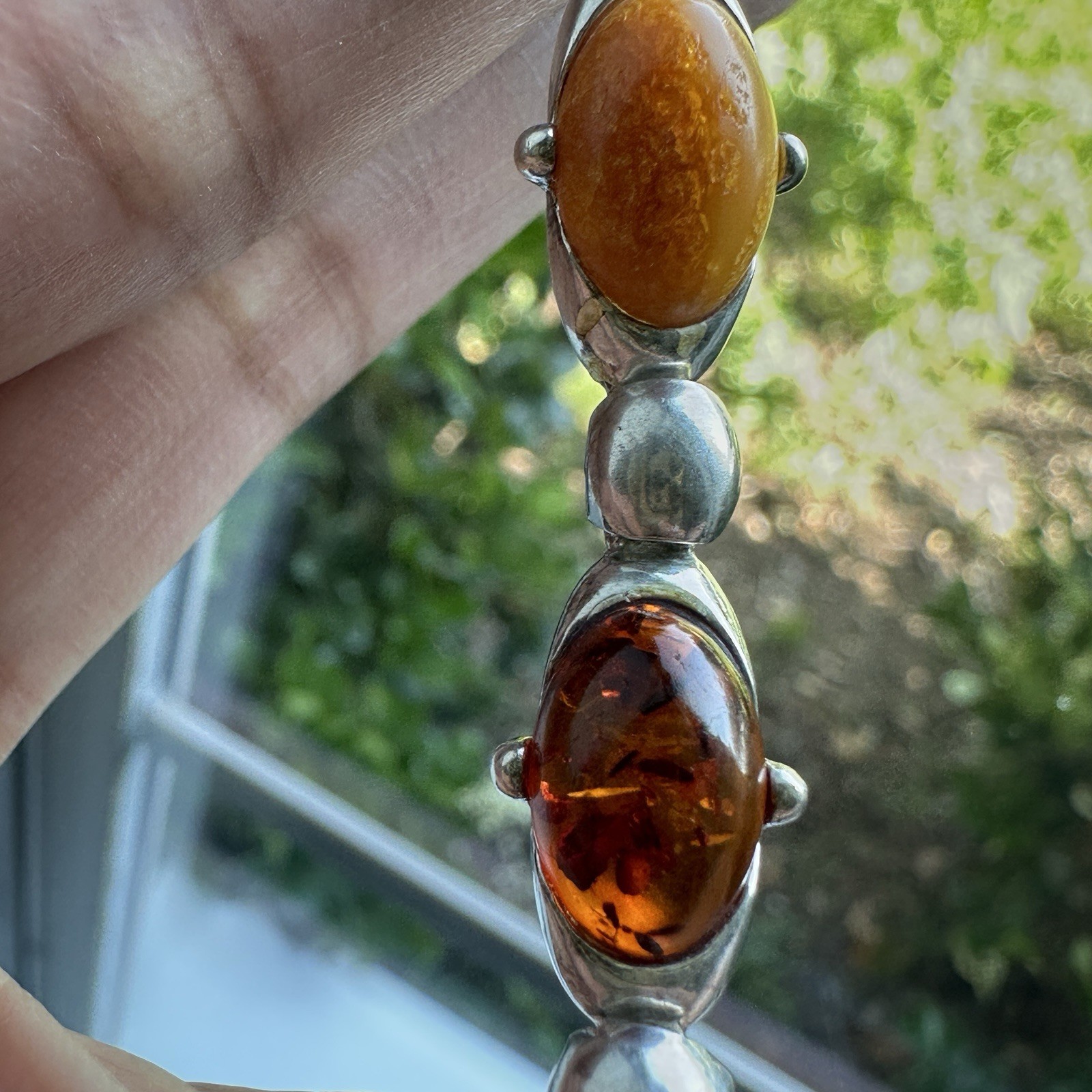 VTG Tennis Link Bracelet 7.25 inches Baltic Amber Egg Yolk 925 Sterling 14.9g