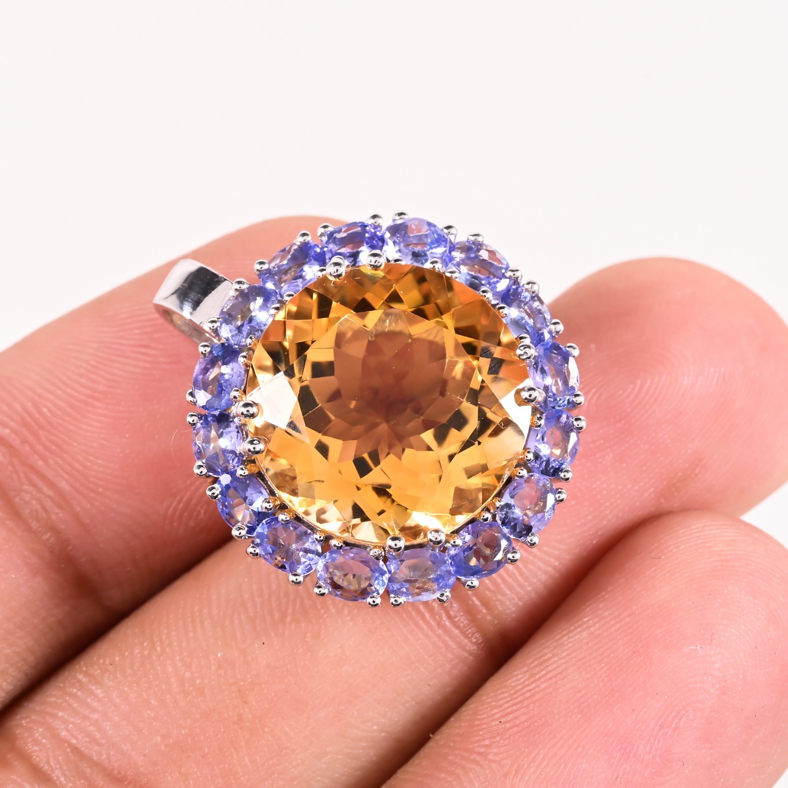 Natural Multi Stone Triangle Pendant Emerald Ruby Sapphire 925 Silver Jewelry