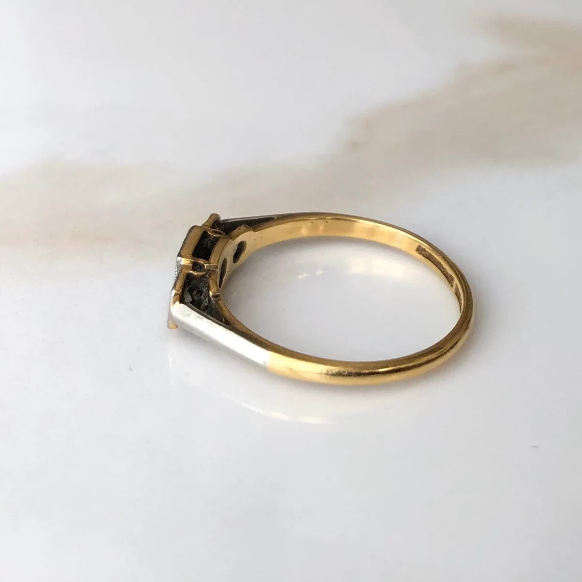 Art Deco Style Lab-Created Diamond 3 Stone Engagement Yellow Gold Finish Ring
