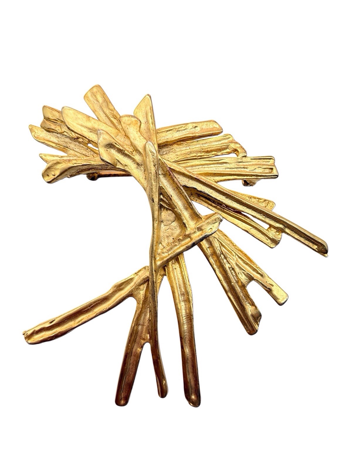 MCM Brutalist Brooch Haystack Matte Gold Tone Modernist Abstract Large VTG Pin 1