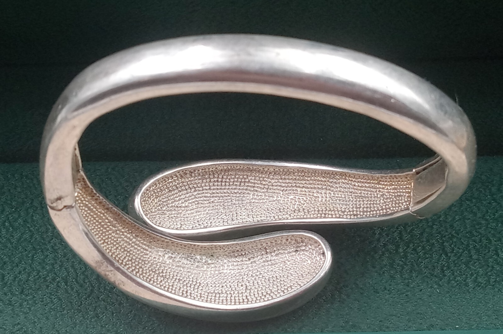 Estate Silver Double Hinged Bracelet: enamel inlay great colors