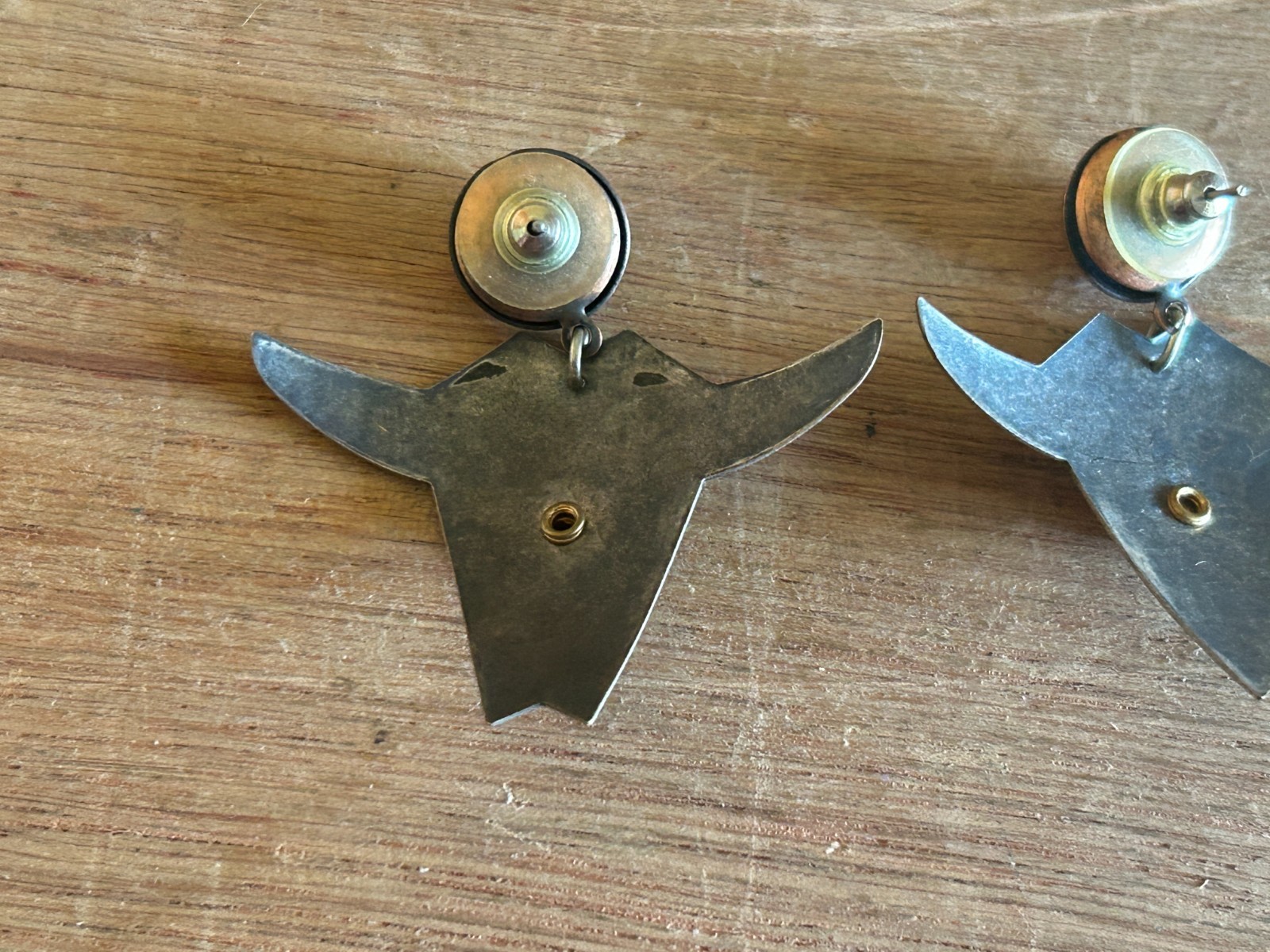 Modernist Earrings Mixed Metal Upper Torso Head Open Arms Vtg Pair Amazing
