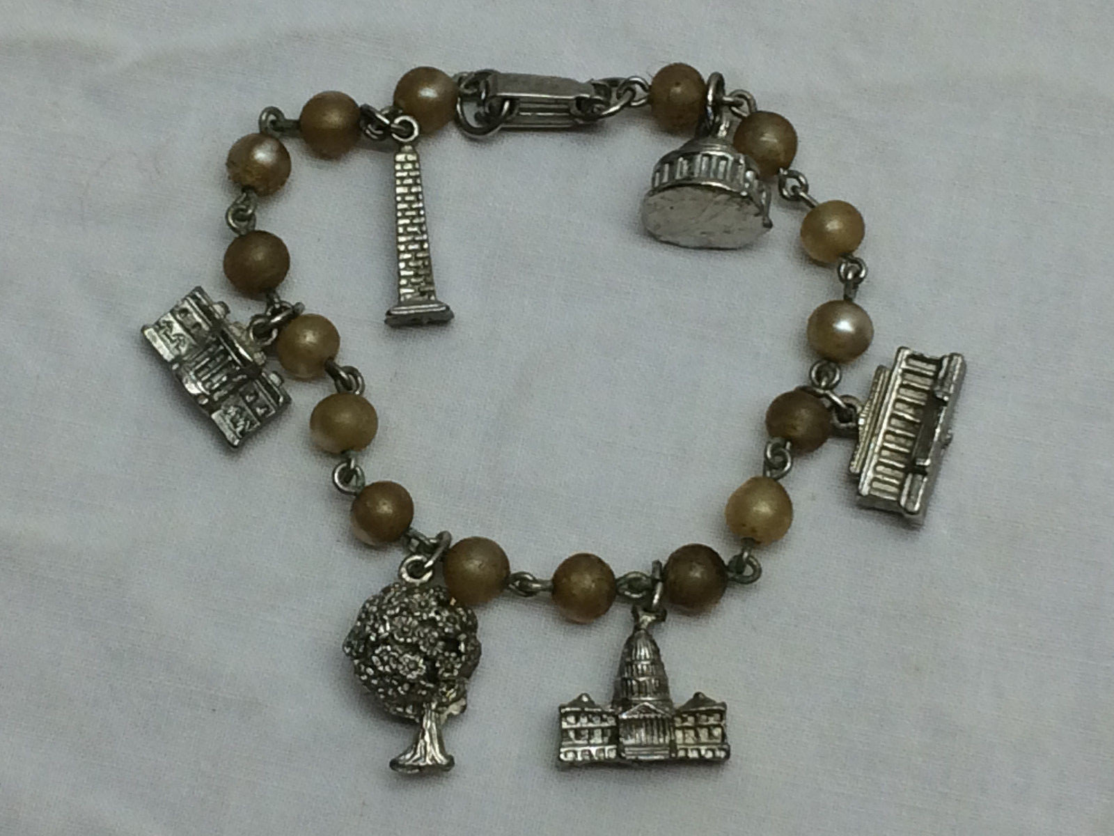 Vintage Charms and Charm Bracelet Washington D. C. Cherry Blossom Tree Buildings