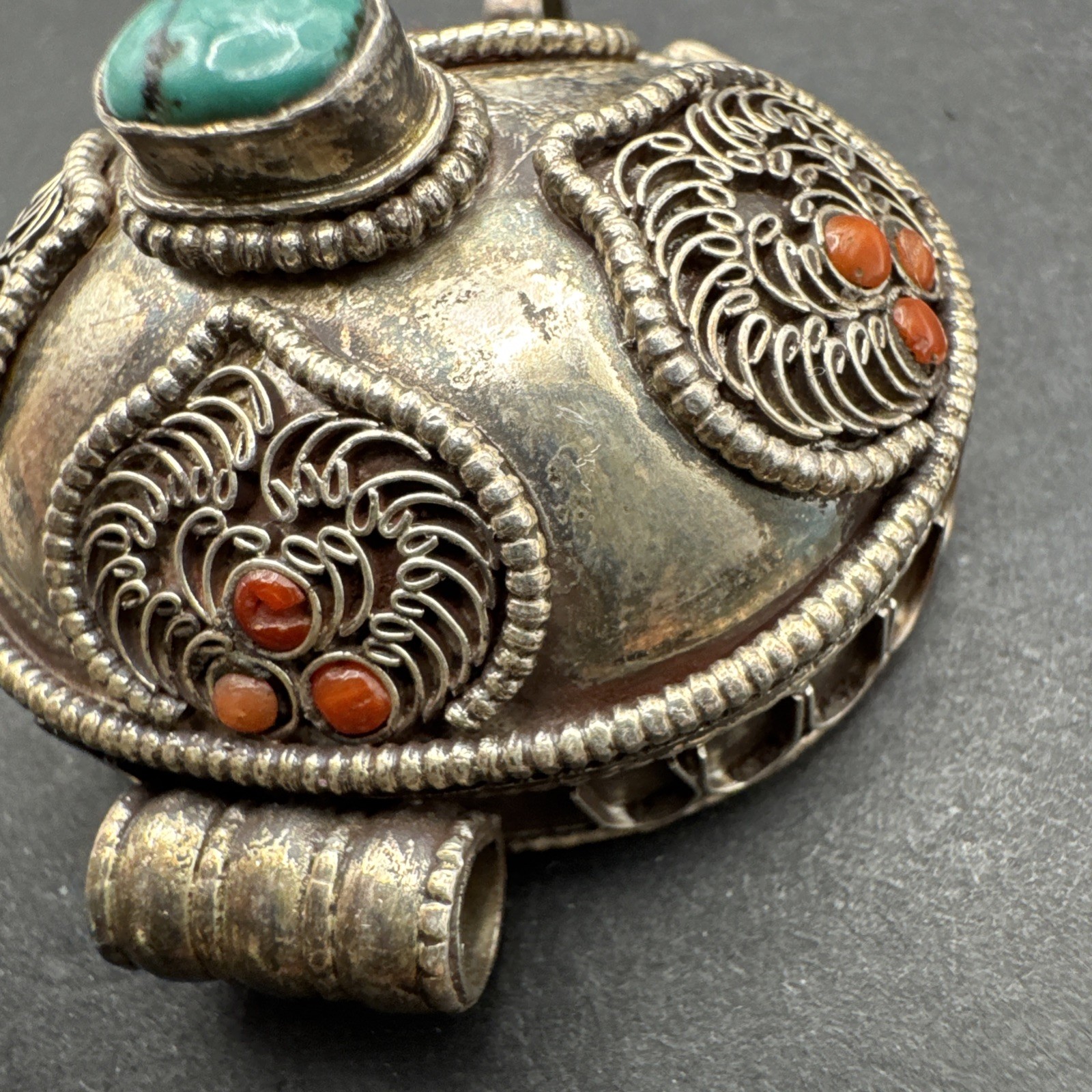 Vintage 925 Silver Coral And Turquoise Figural Pendant 1.5” x 2” 23g