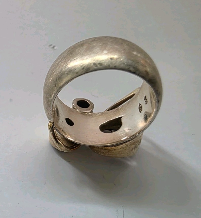 Sterling Silver 925 Artisan Cuff & Ring Set Mixed Metal Gold Accents Multi Stone