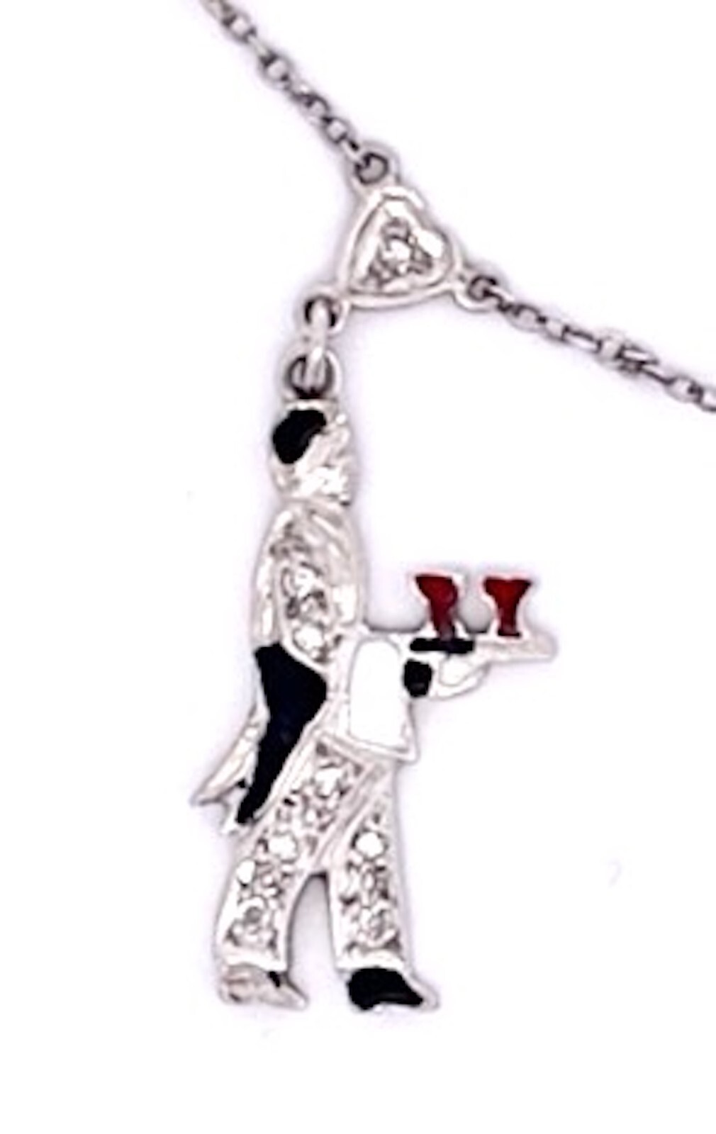 Deco 1930’s to 1950’s Enameled Diamond Charm Necklace