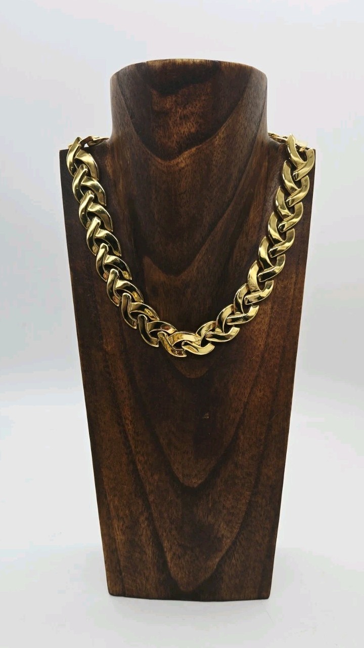 Gold Tone Triangle Necklace Collar Chunky 80’s style Couture Vintage 17.5 in
