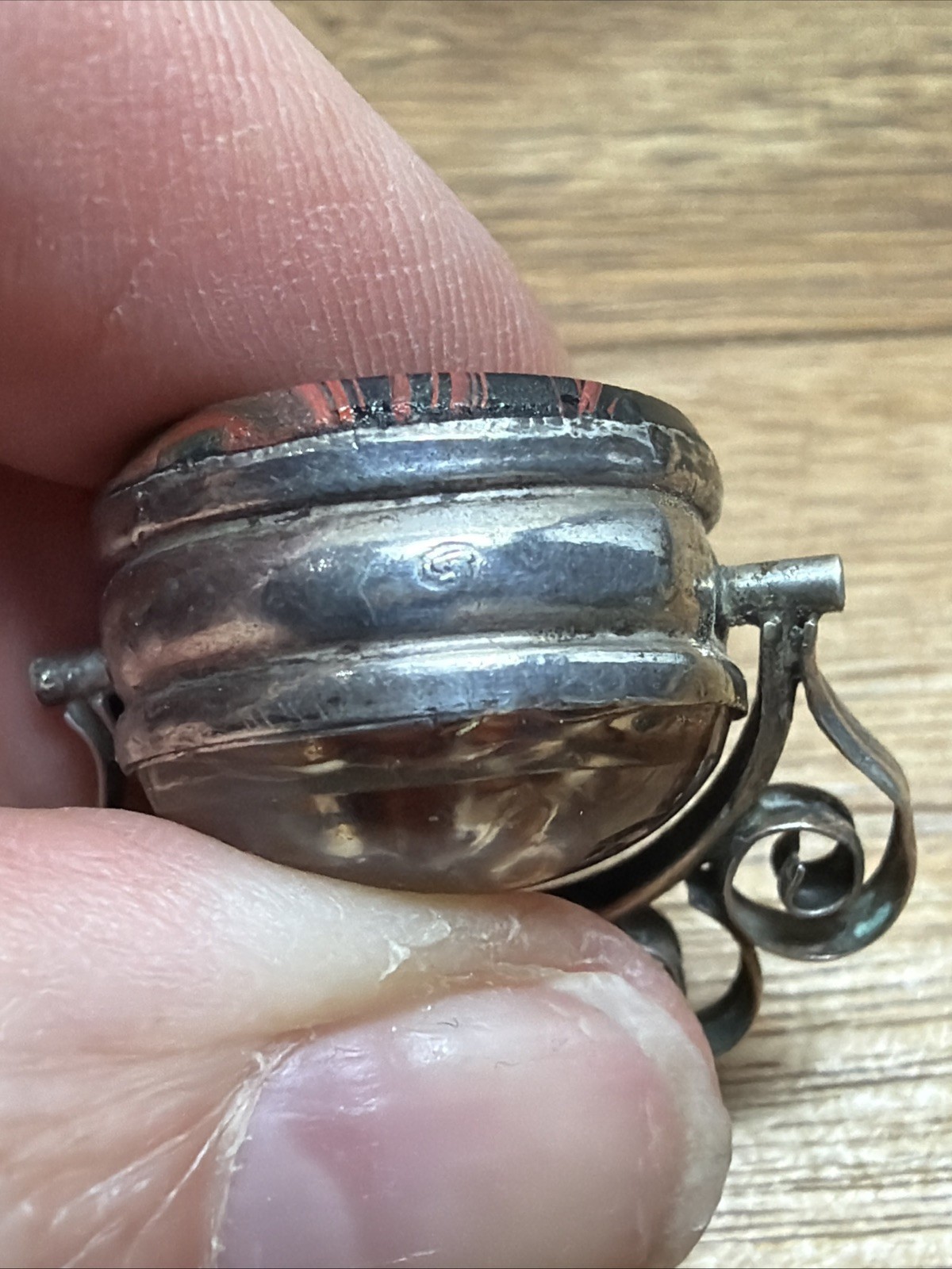 Antique Silver Reverse Glass Painting Equestrian Bloodstone Swivel Fob Pendant