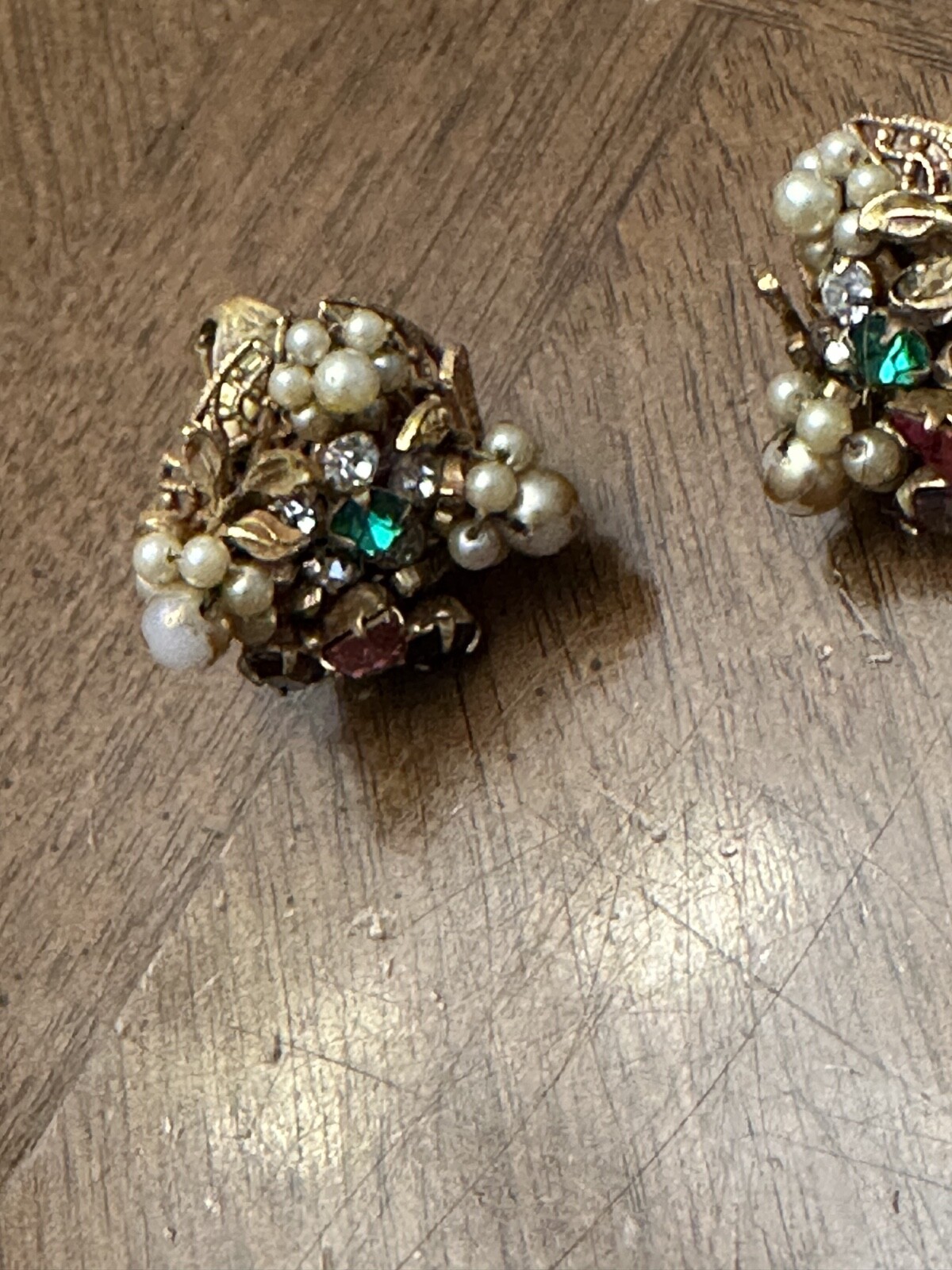 Vintage Original By Robert Faux Pearl & Rhinestone Cluster Stud Earrings Nice!