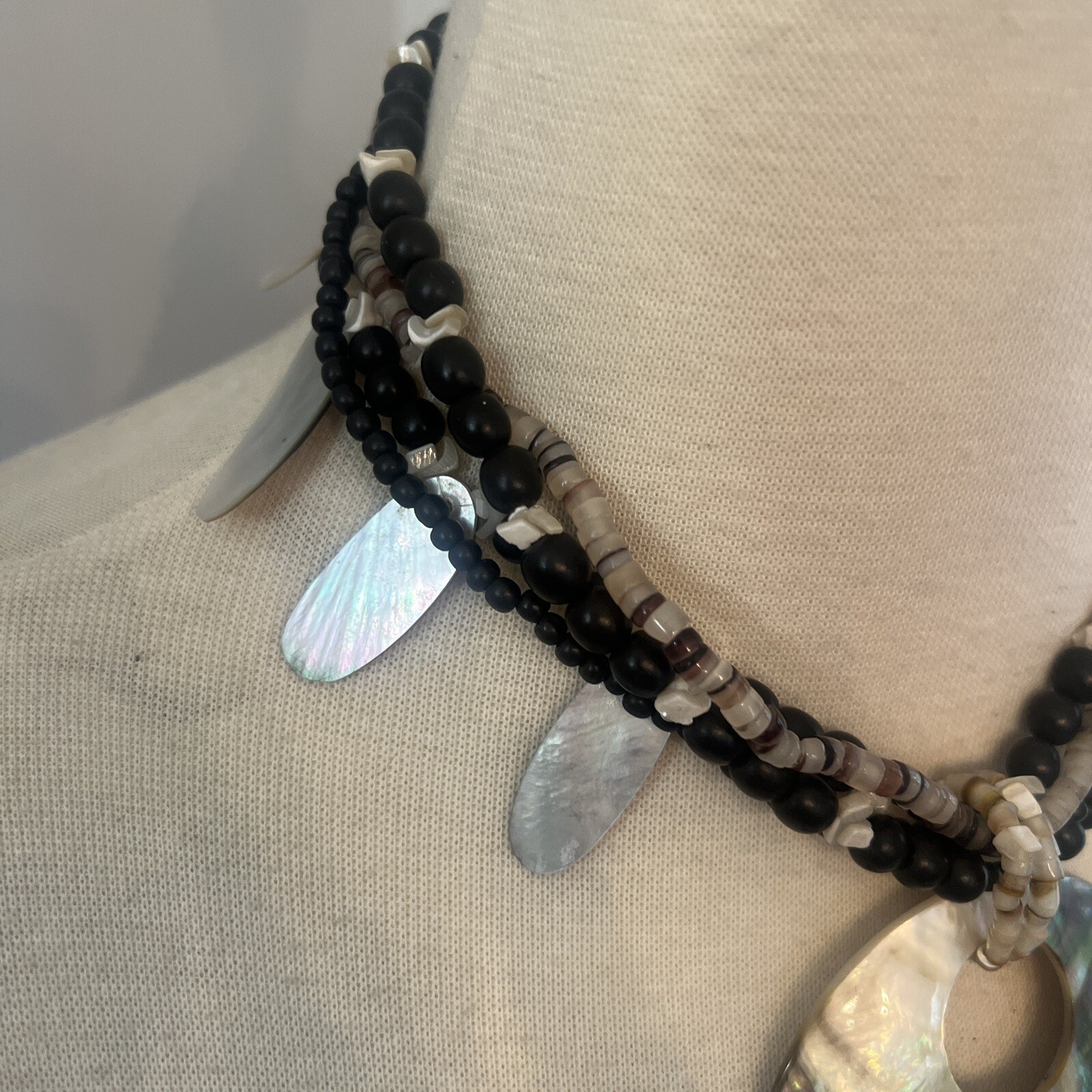 Vintage Necklace Estate Jewelry Abalone Mother Of Pearl Beaded Statement Piece