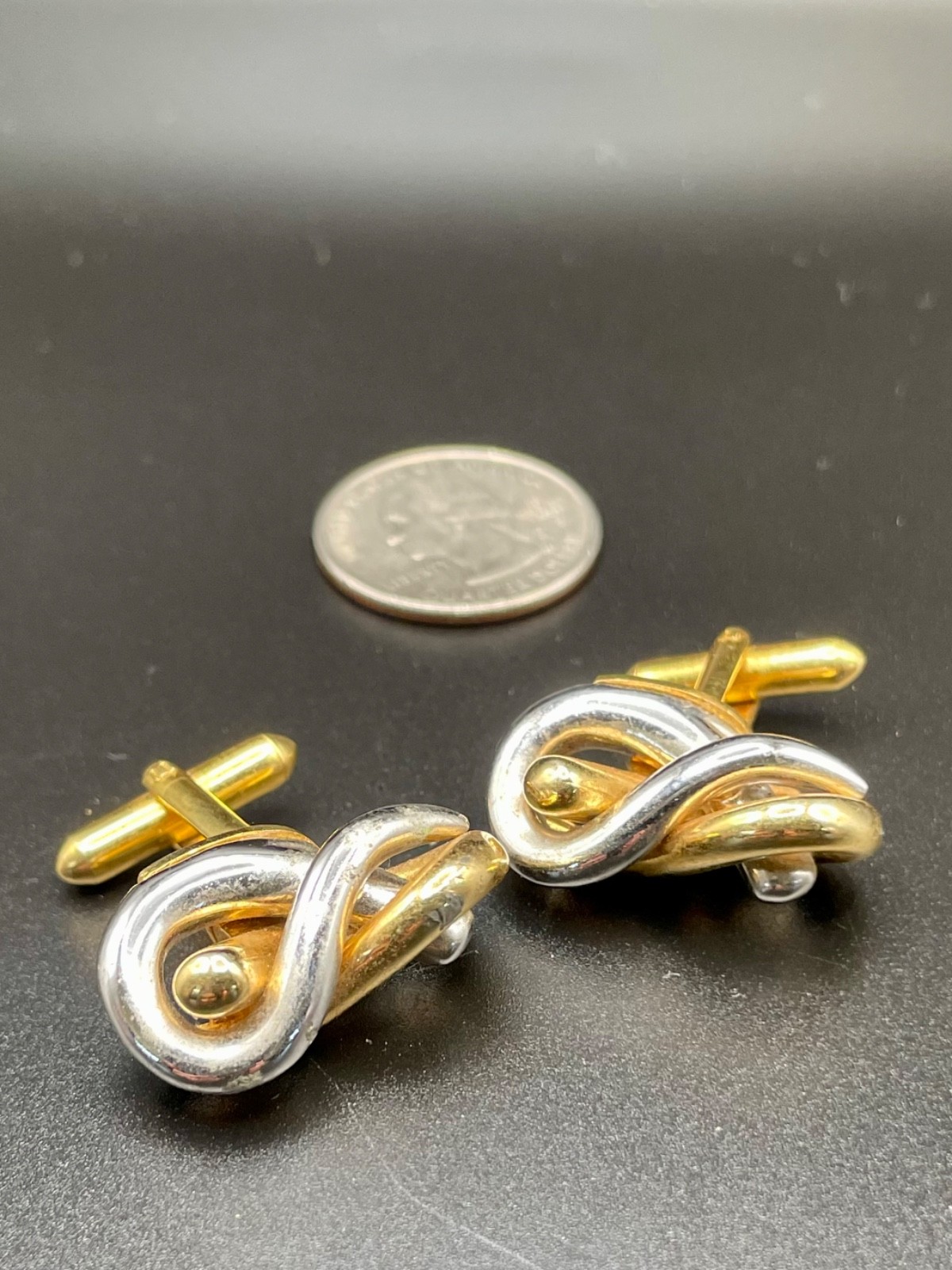 Vintage Two Tone Interlocking Knot Cufflinks Geometric Oval Cufflinks