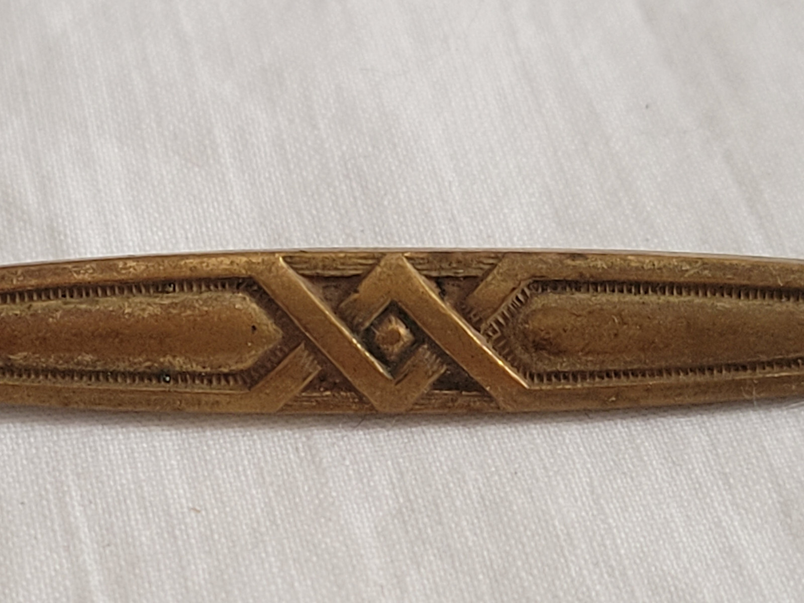 Vintage Art Deco Geometric Pattern Solid Brass Bar Pin Safety Pin Clasp 2.25″ L