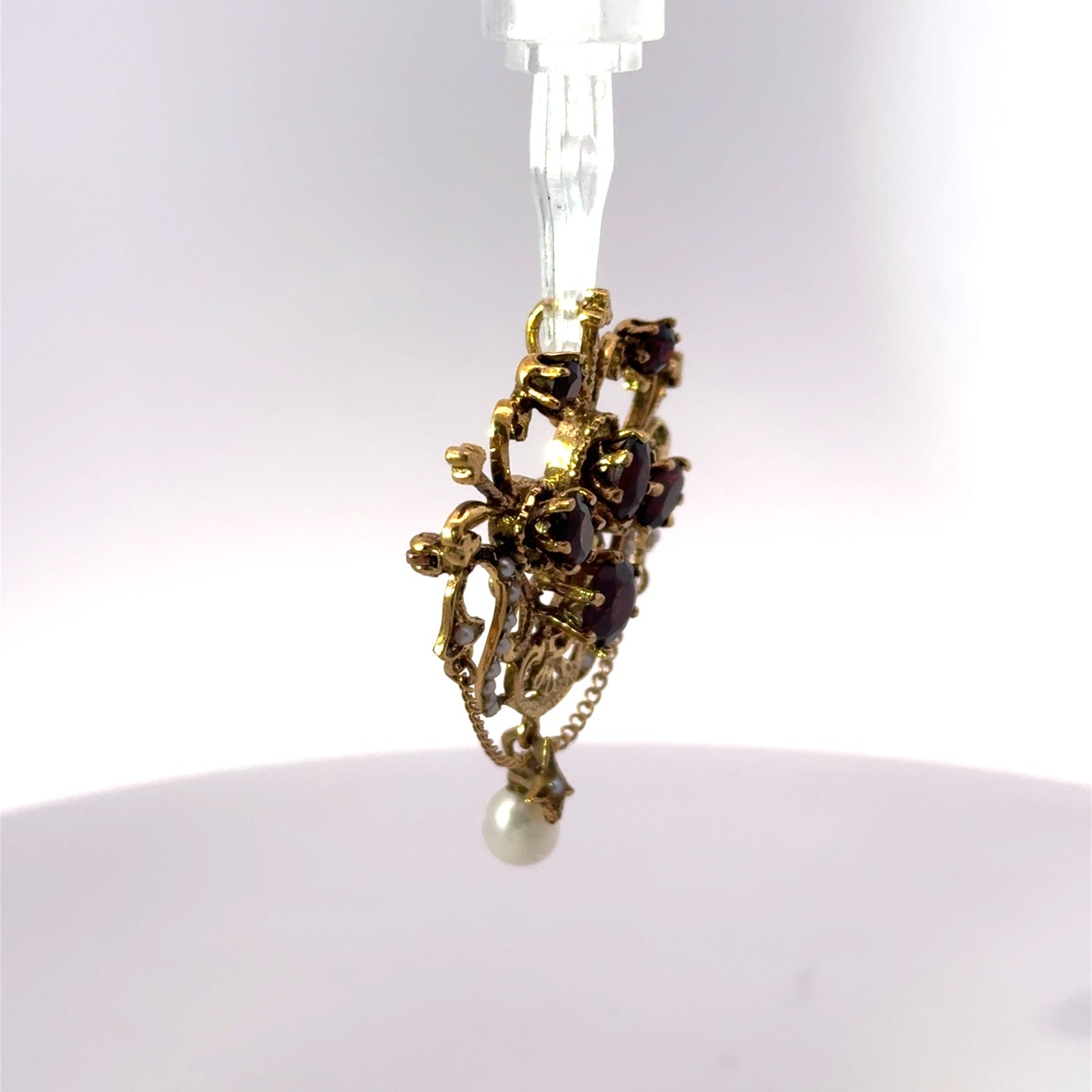 Antique 14k Stamped Yellow Gold Garnet & Pearl Brooch Pin