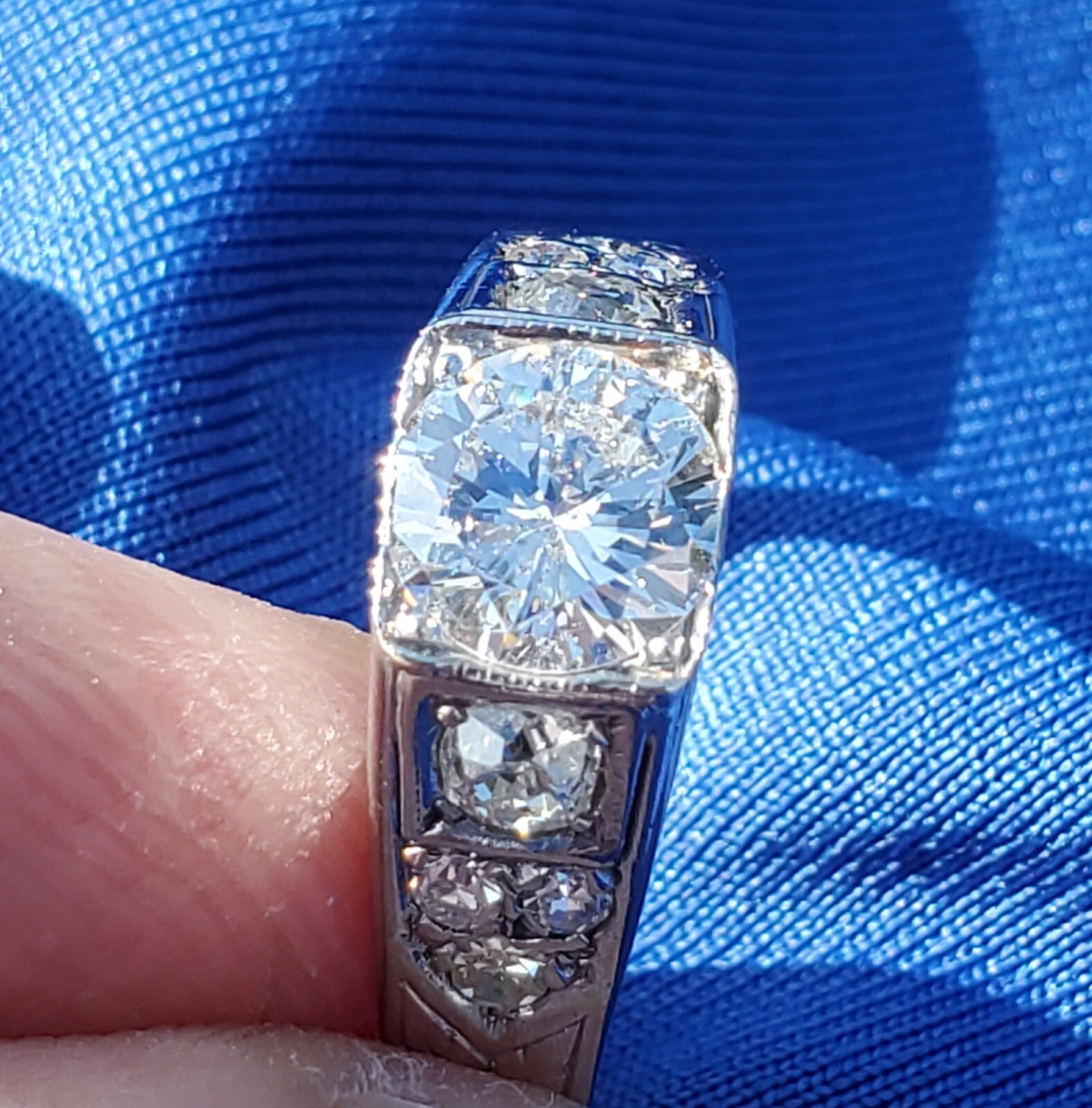 Original EARTH MINED DIAMOND Deco Engagement Ring Vintage SOLID 14K WHITE GOLD