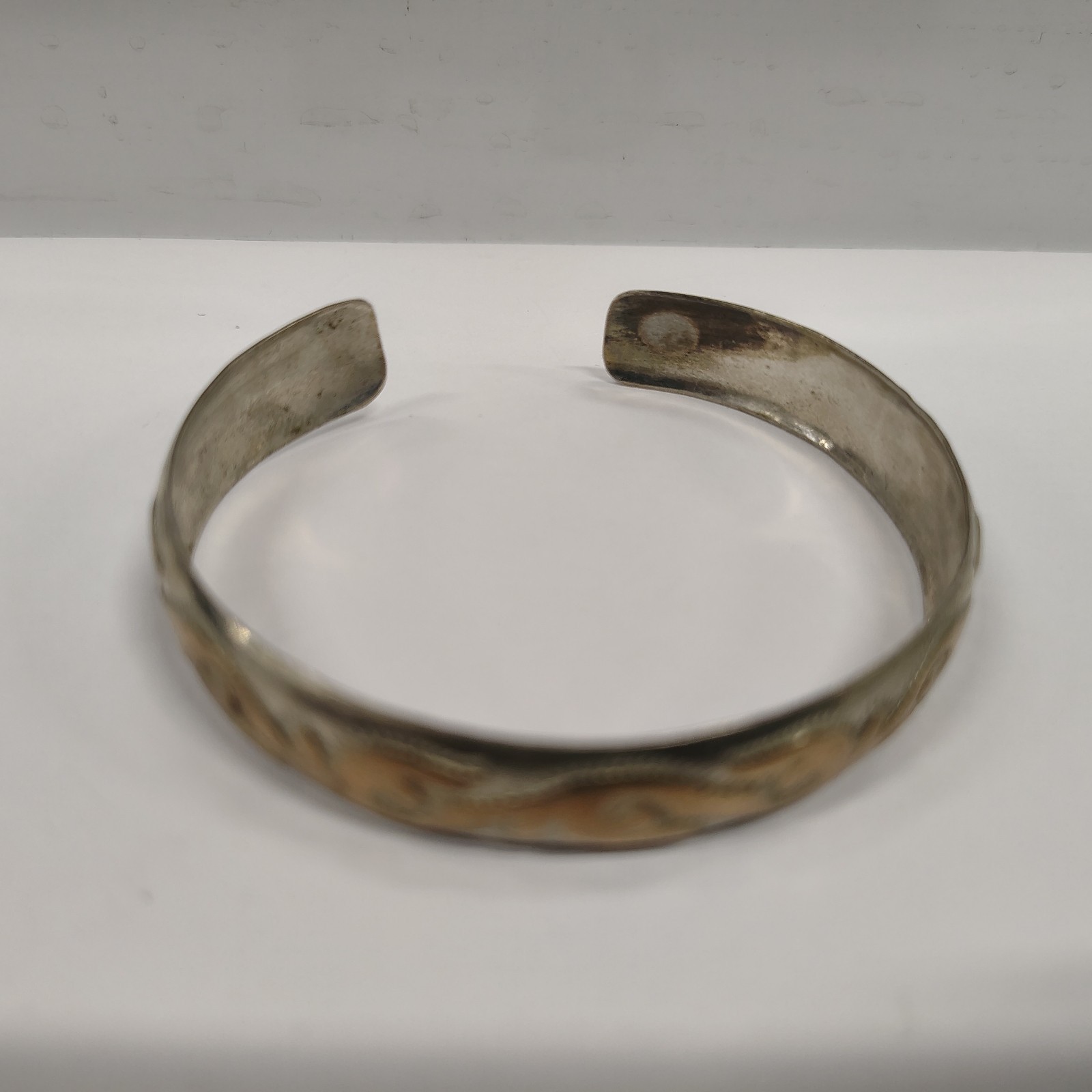 Vintage 925 Sterling Silver Gold Tone Scroll Wave Cuff Bracelet Textured 12.09g