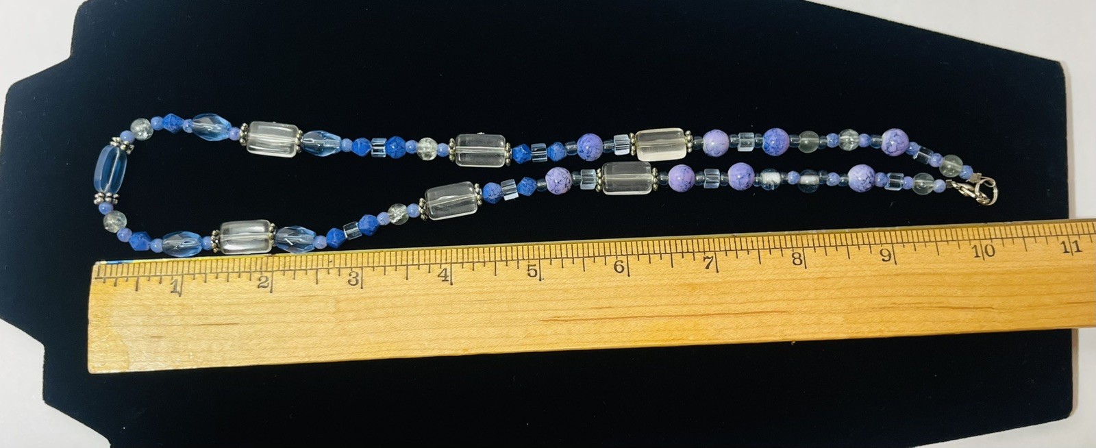 Vintage 21″ Glass Beaded Necklace and Screw Back Clip Earrings Blue Purple