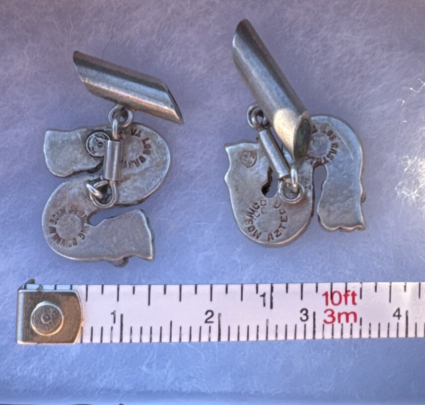 Vintage Los Castillo Sterling Silver Azteca Mosaico Swirl Cufflinks 50s 60s