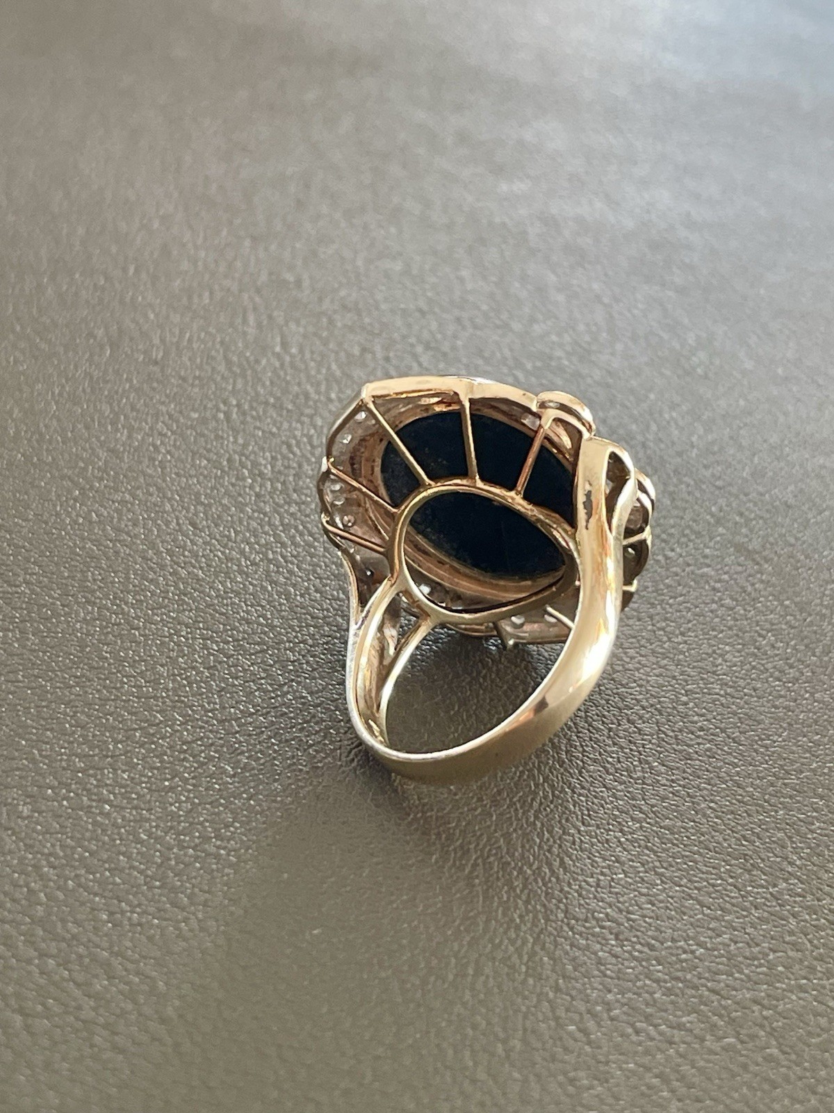14KT Yellow/White Gold Black Onyx And Diamond Ring. Size 7.5 (Q292)