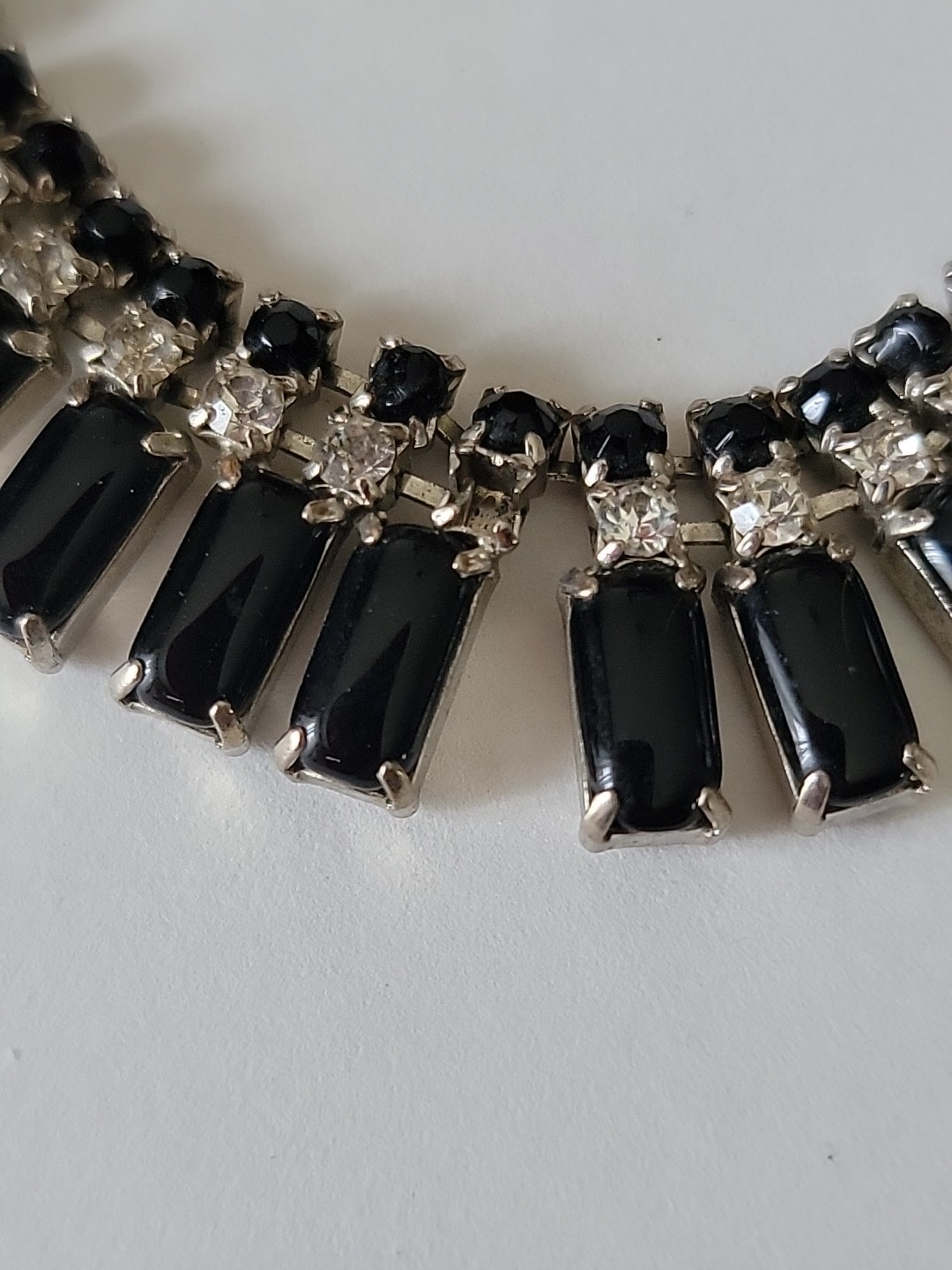 Vintage Juliana Style Black Clear Rhinestone Collar Necklace 13-15″L Read