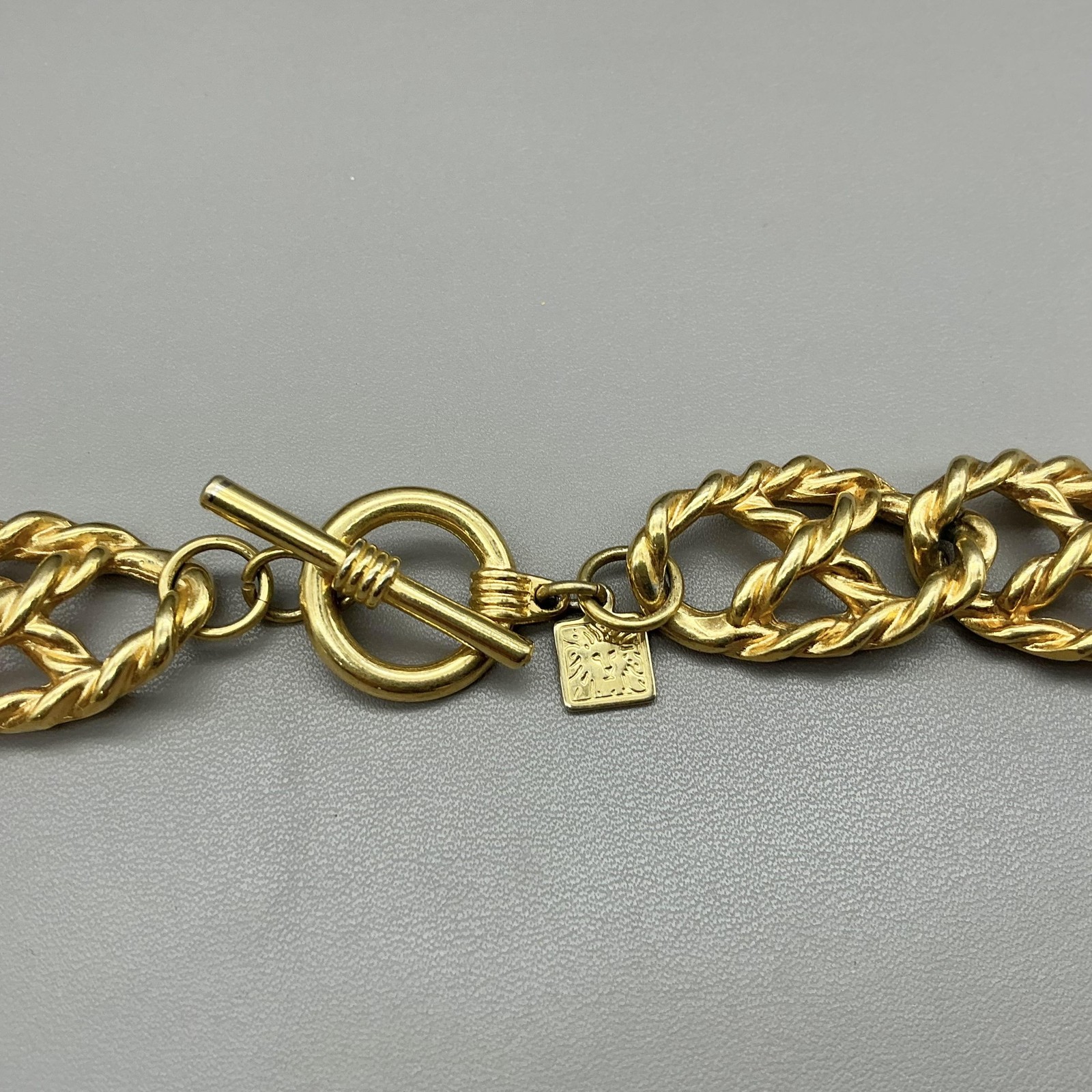 Anne Klein Necklace Gold Tone Chunky Statement Chain Textured Twisted Links 20″