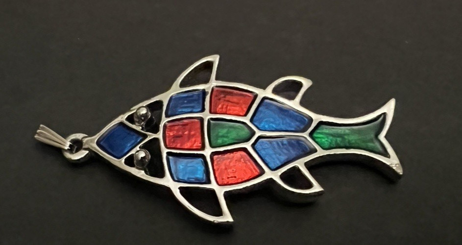 Sarah Coventry JEWELFISH Pendant Only Multicolor Stained Glass Silvertone