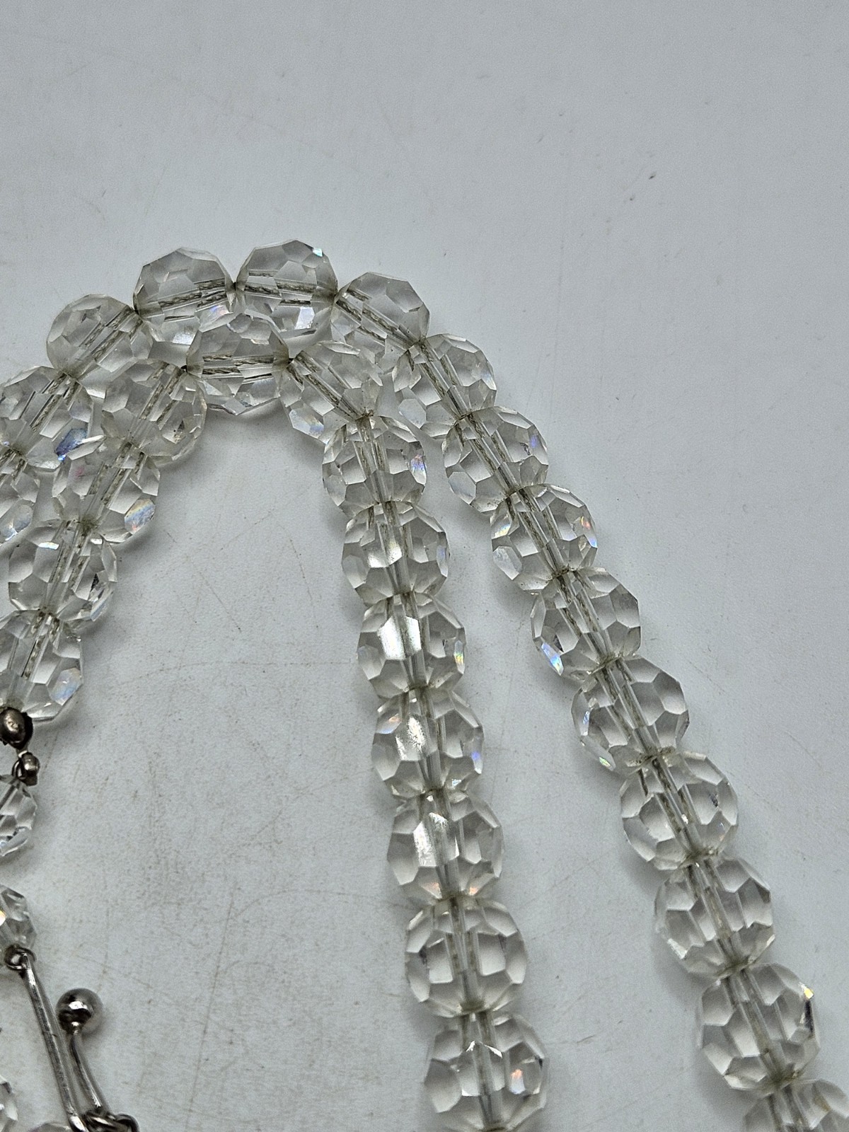 Vintage Faceted Rock Quartz Crystal Beaded Necklace, 16″ To 20″, Unsigned