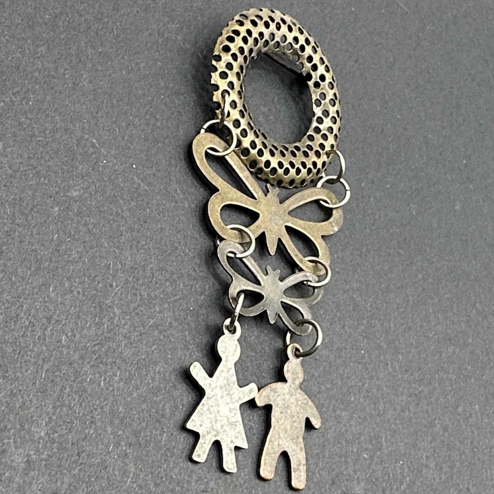 Vintage Dangling Butterfly And People Brooch Pin J44J
