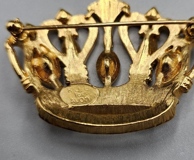 Vintage Signed KJL For Avon Crown With Rhinestone Brooch