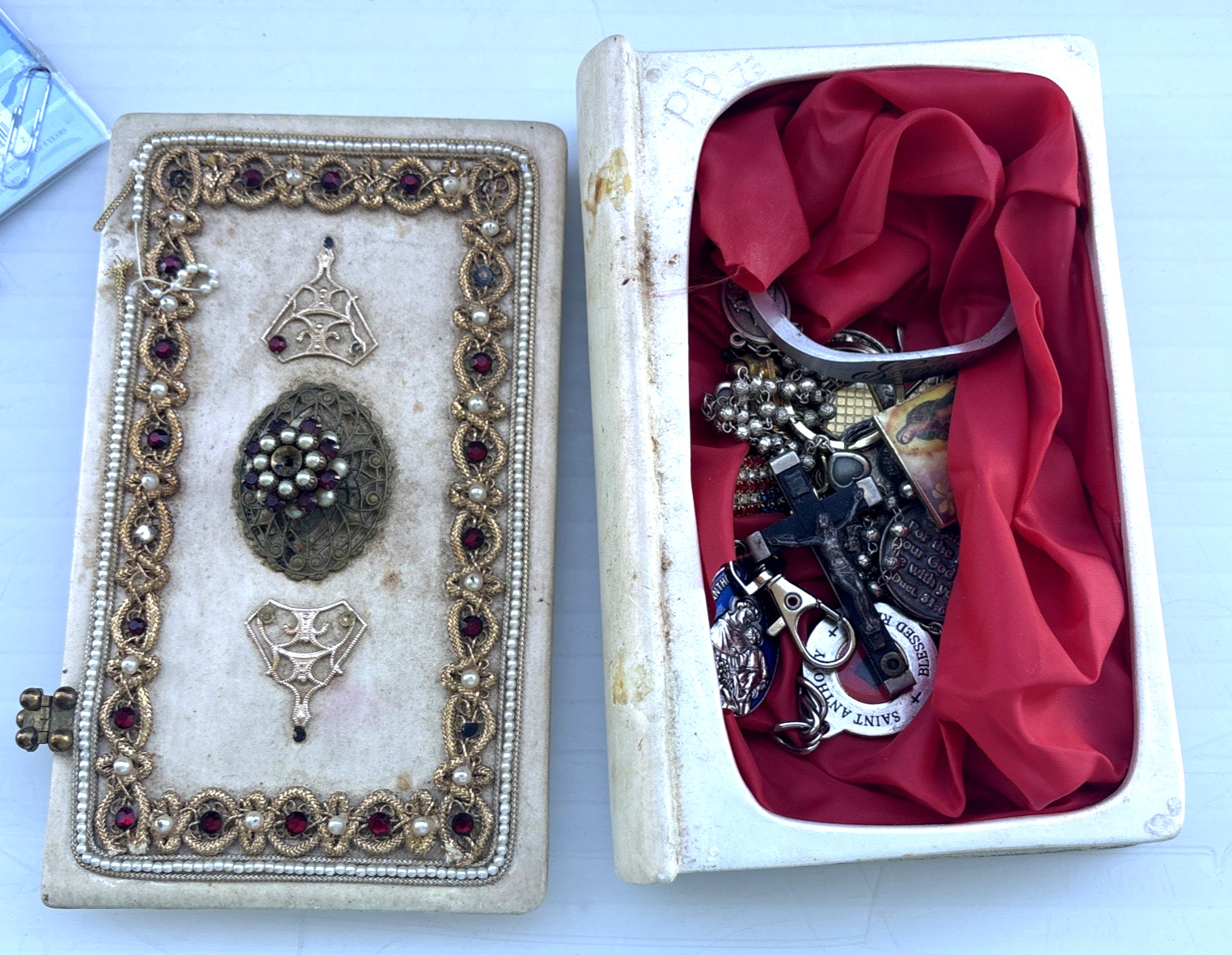 Vintage Jewelry Box Junk Ceramic Lot Christian Catholic Religious Themed Nice