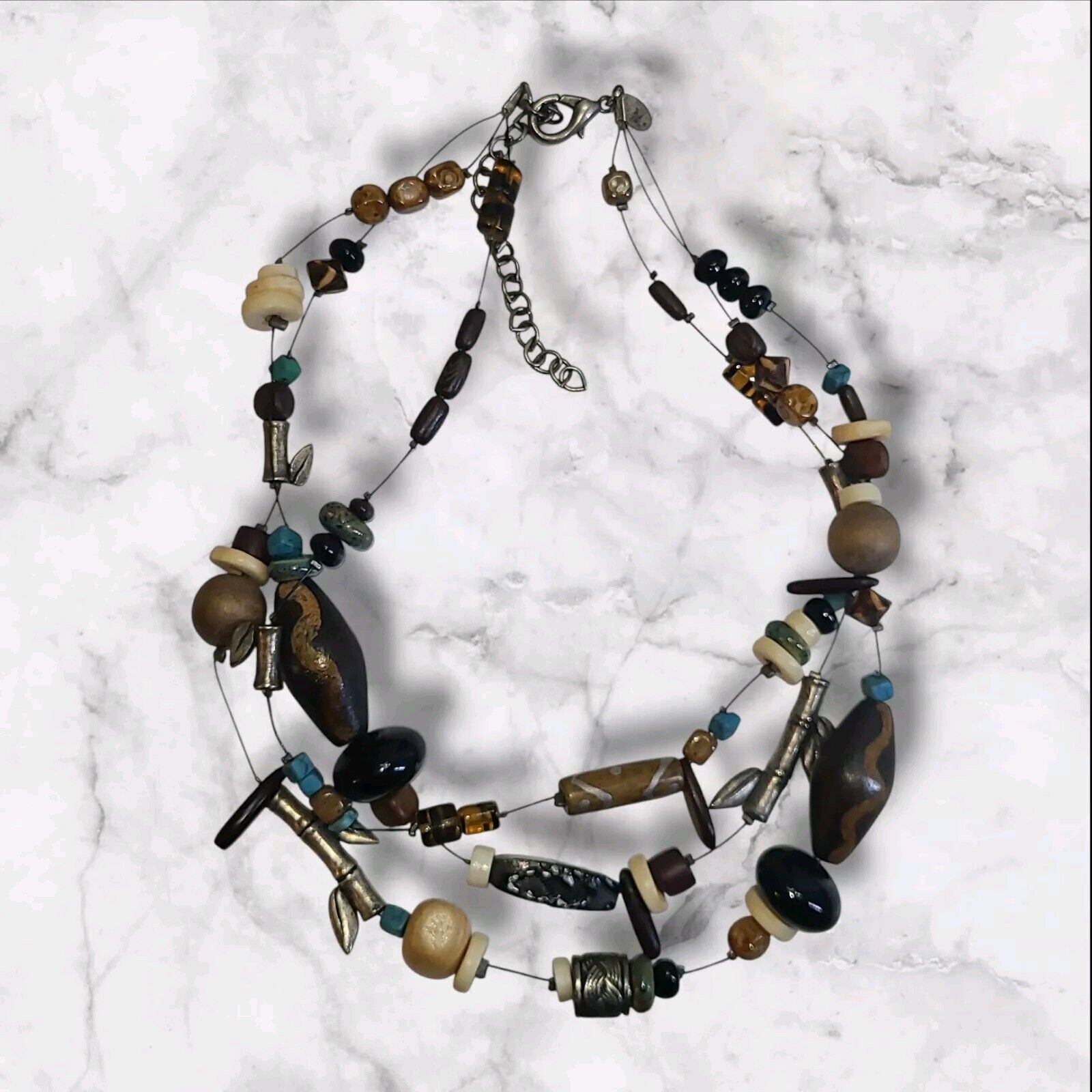 Chico’s Multi Strand Mixed Materials Boho Statement Necklace 16″-19″