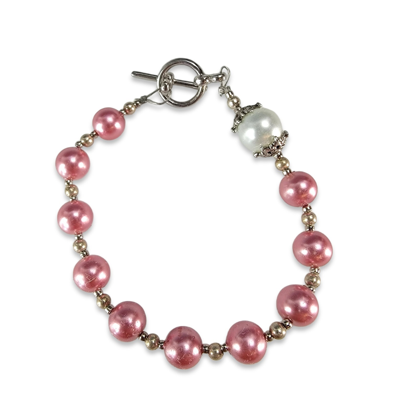 Vintage Pastel Faux Pearl Bracelets Gray Green Pink Jewelry Set of (3) 7.25″