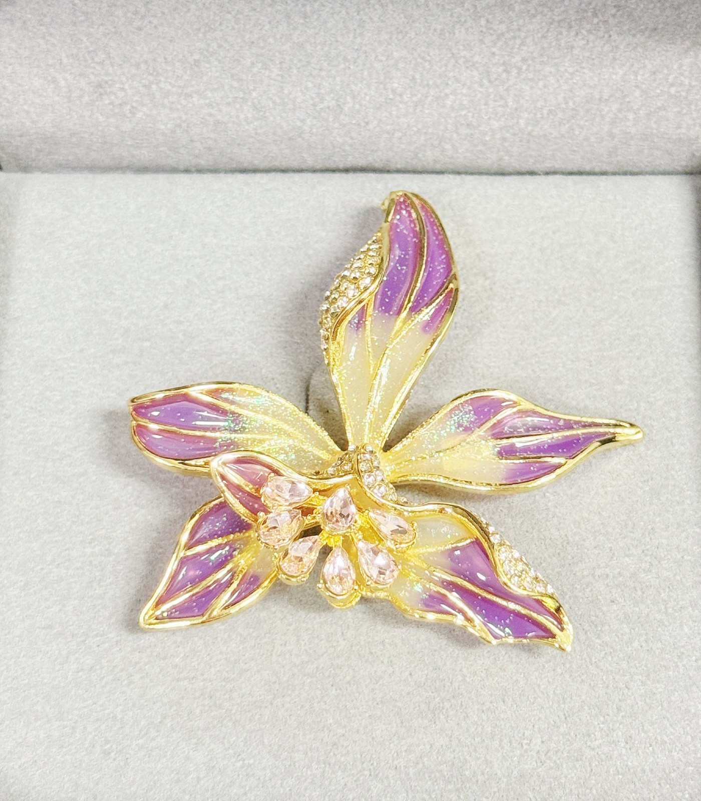 Orchid flower brooch, Statement brooch, pink crystal brooch, Hat brooch pin