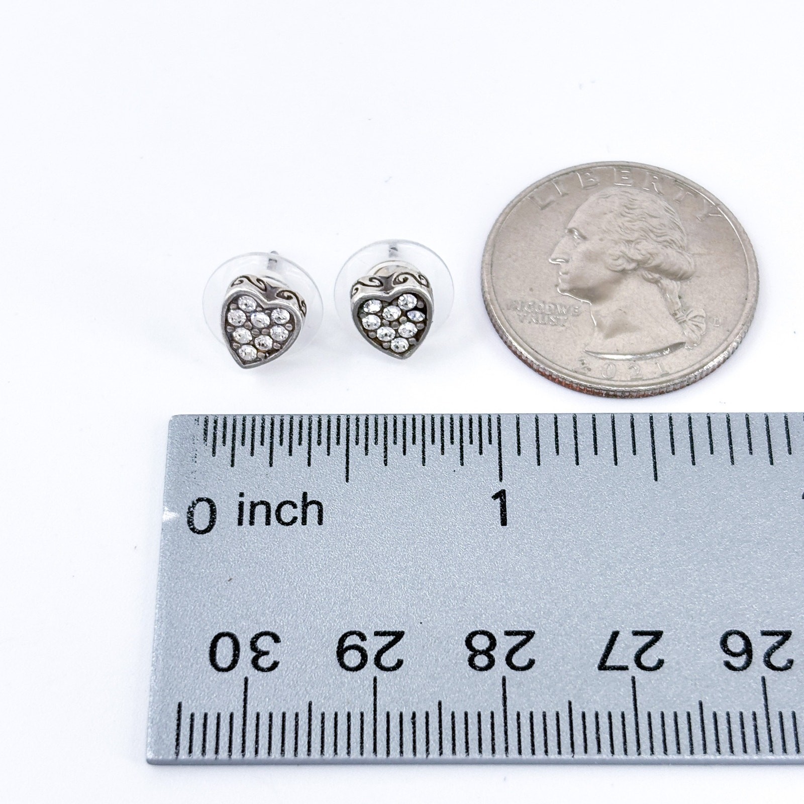 Vintage Sterling Silver Heart Earrings 1cm | Cubic Zirconia Studs | Romance