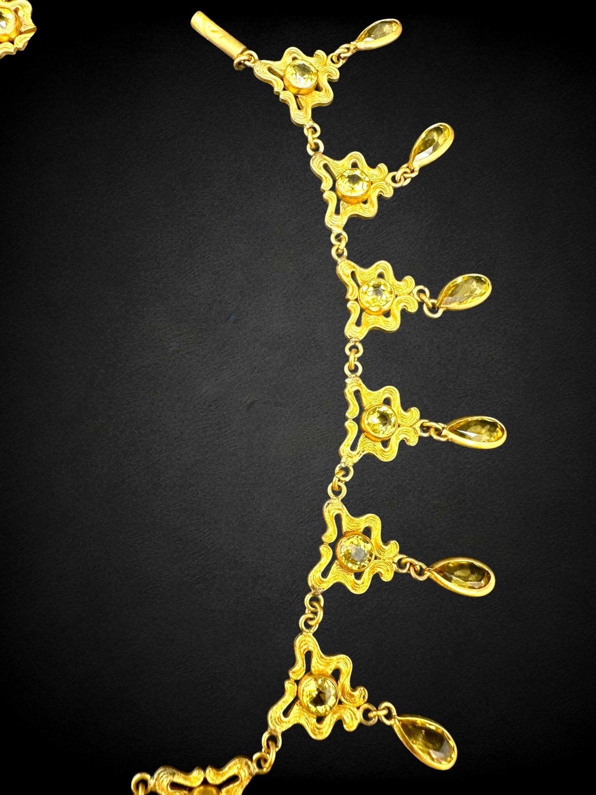 Antique Art Nouveau Goldtone Citrine Glass Festoon Choker Pendant Necklace