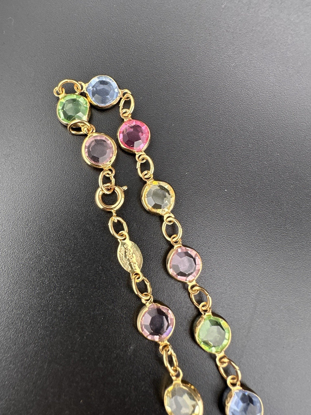 Rafaelian Vintage Long Necklace Open Bezel Austrian Crystal USA Multi-Color 30”