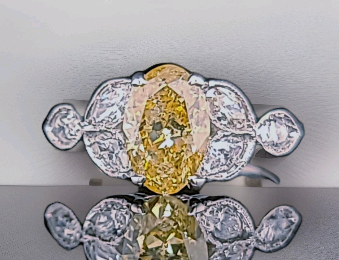 Vintage Platinum Engagement Ring 1.52CT.Natural Yellow Diamond Oval Shape