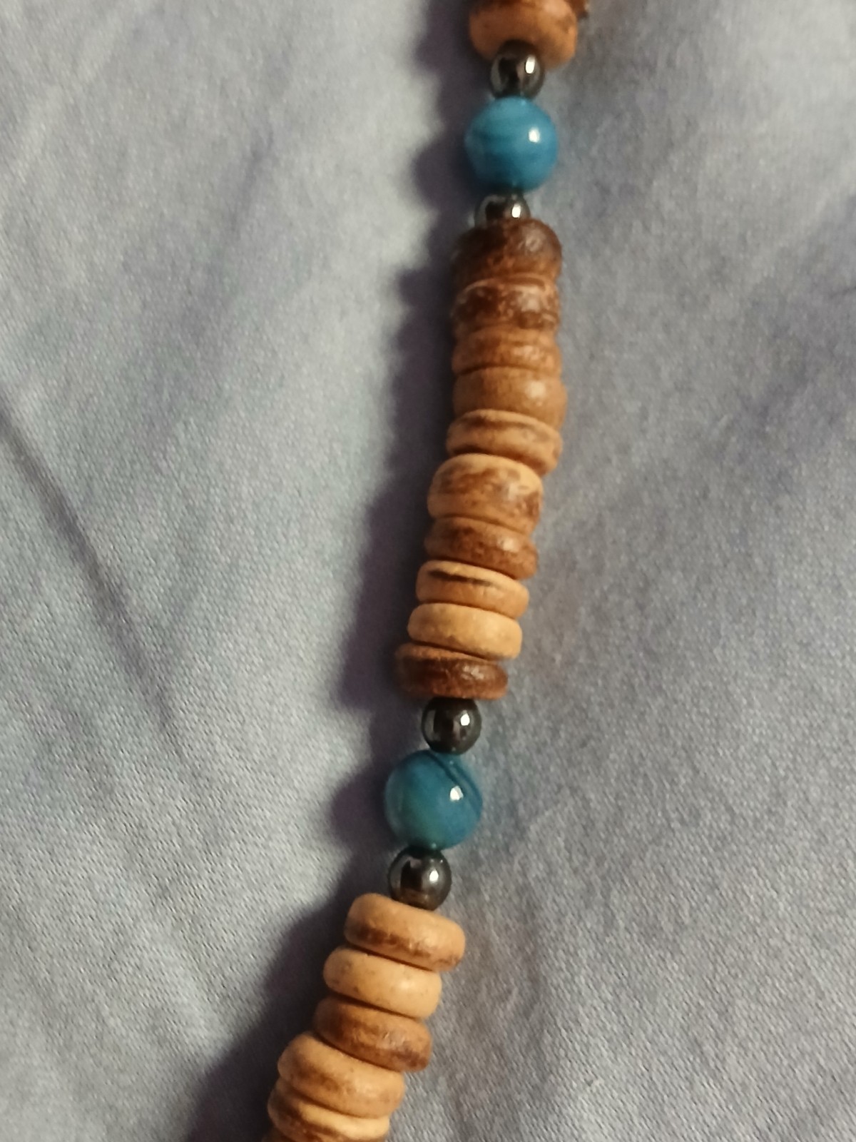 Dyed Blue River Shell Coconut Bead Hemp Necklace Cord Hippie Boho Surfer